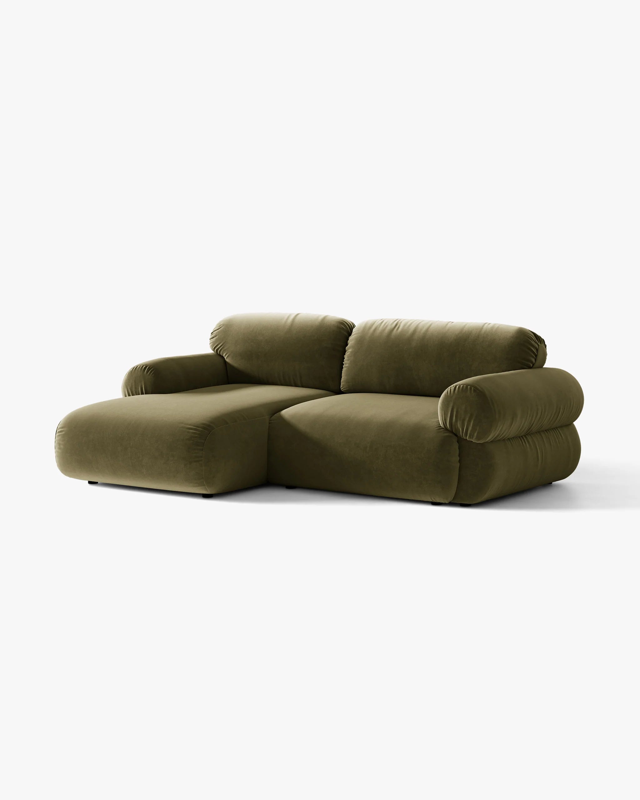 Olive Green Left-Handed Velvet 2-Seater Sofa OPHELIA