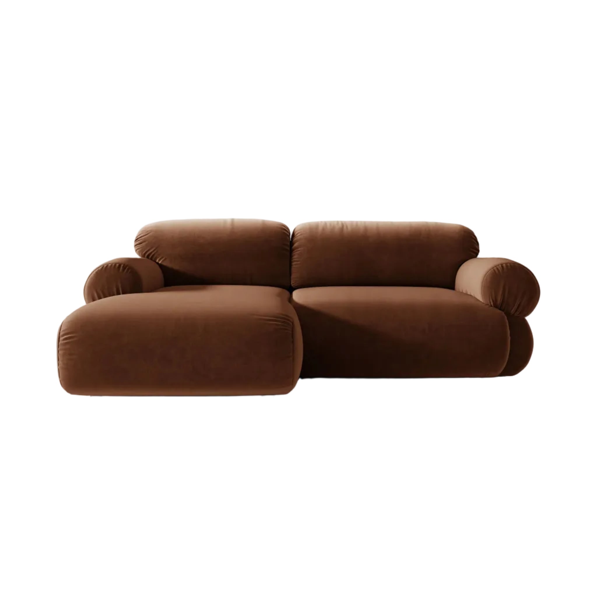 Left-facing velvet 2-seater corner sofa OPHELIA in brown