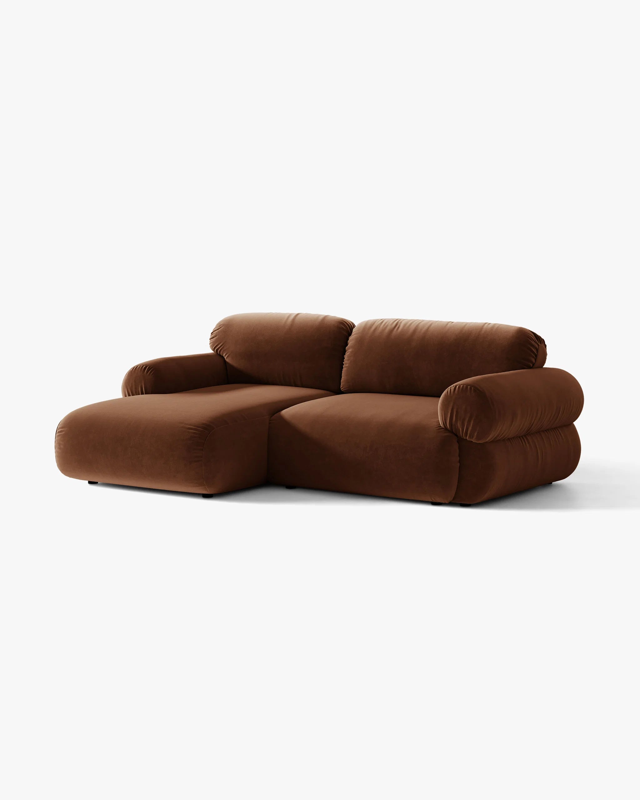 Left-facing velvet 2-seater corner sofa OPHELIA in brown