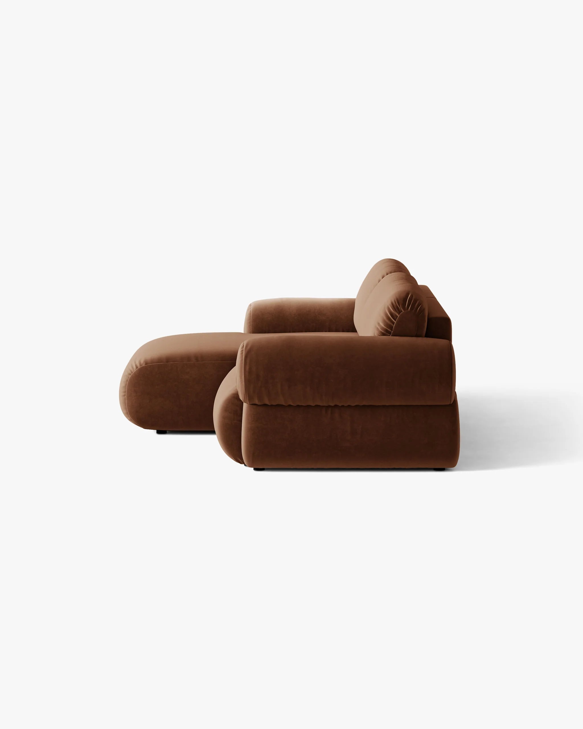 Left-facing velvet 2-seater corner sofa OPHELIA in brown