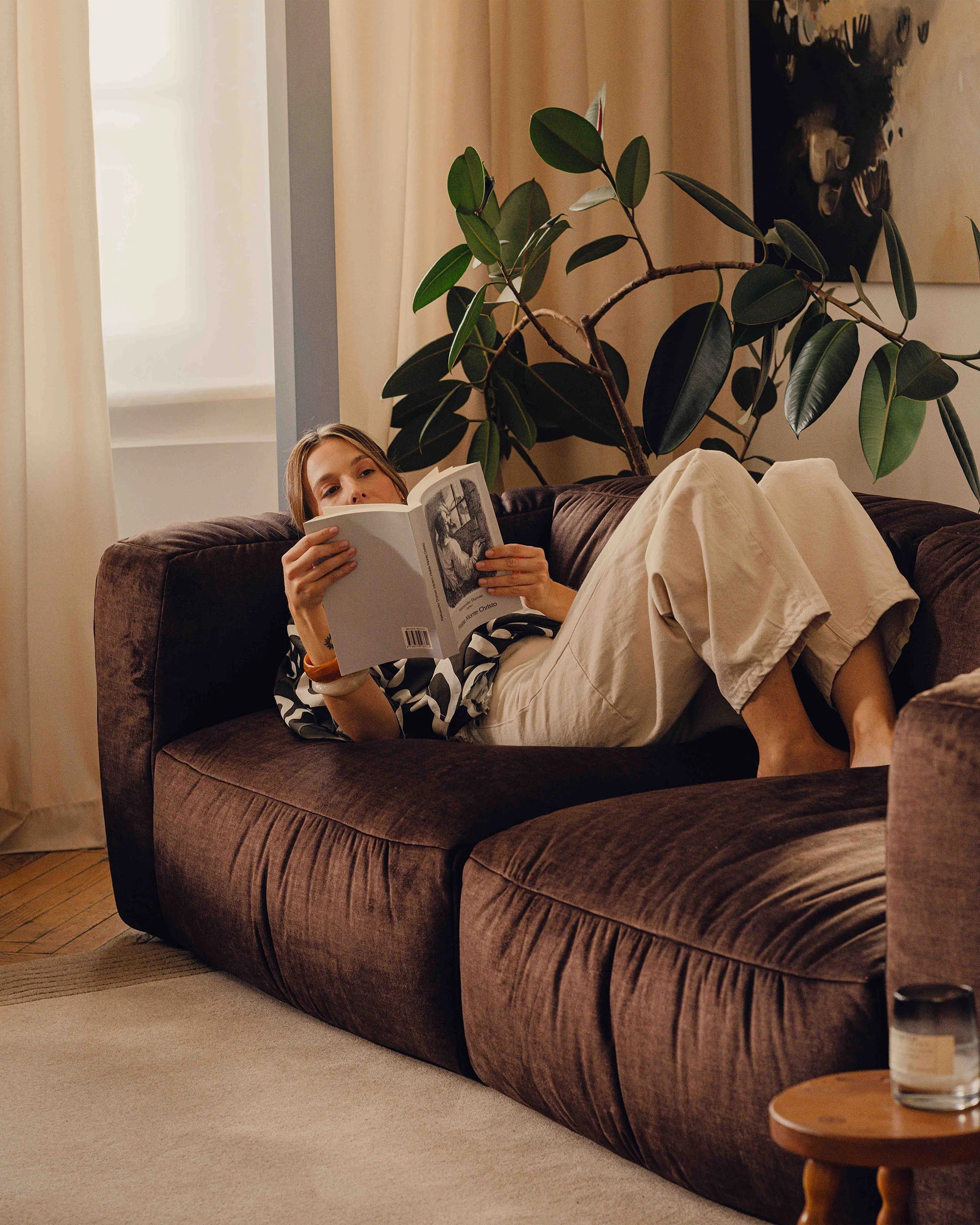 Velvet modular sofa MARTINA - chocolate middle module