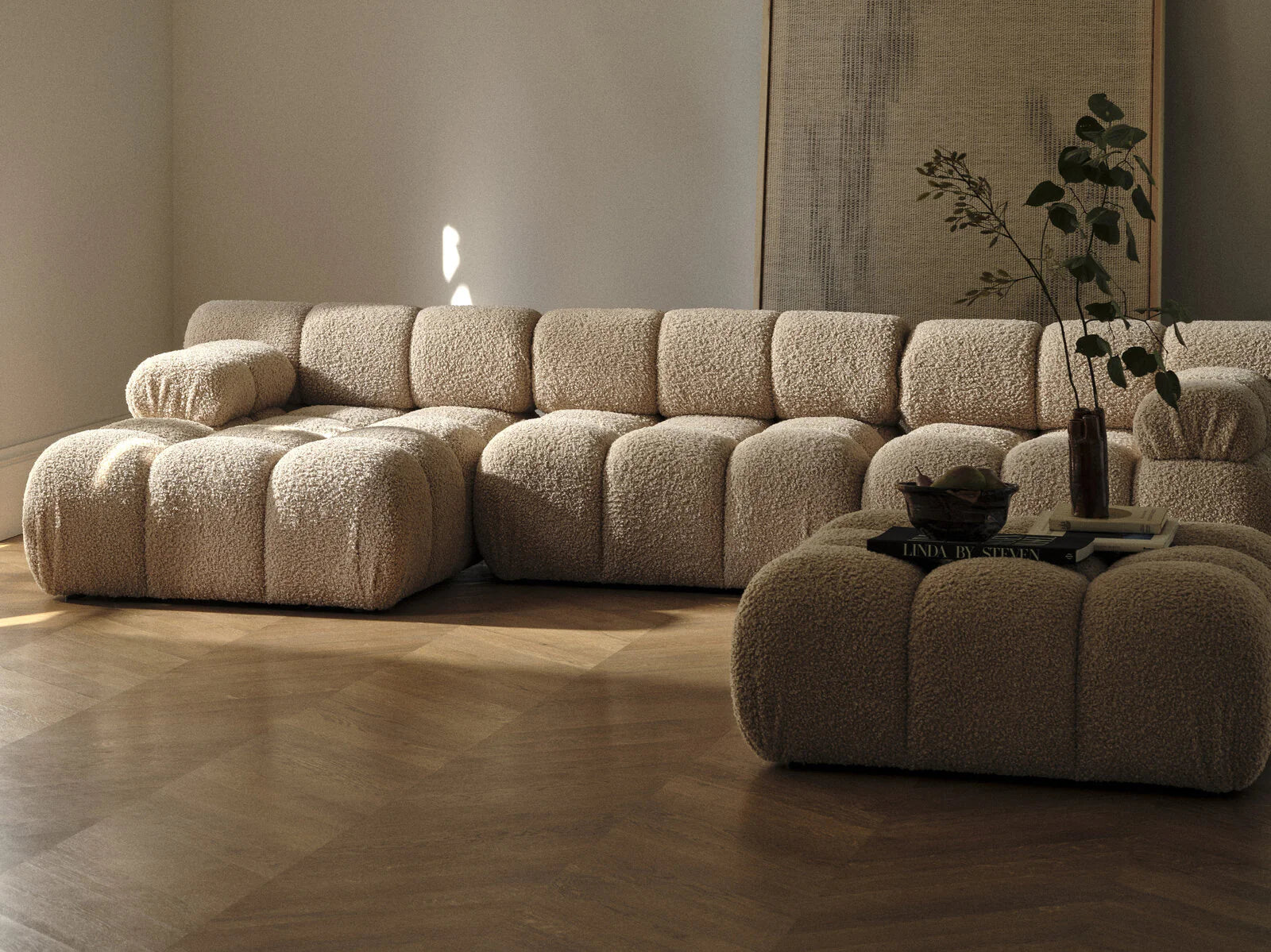 BELLIS Beige Boucle 2-Seater Modular Sofa