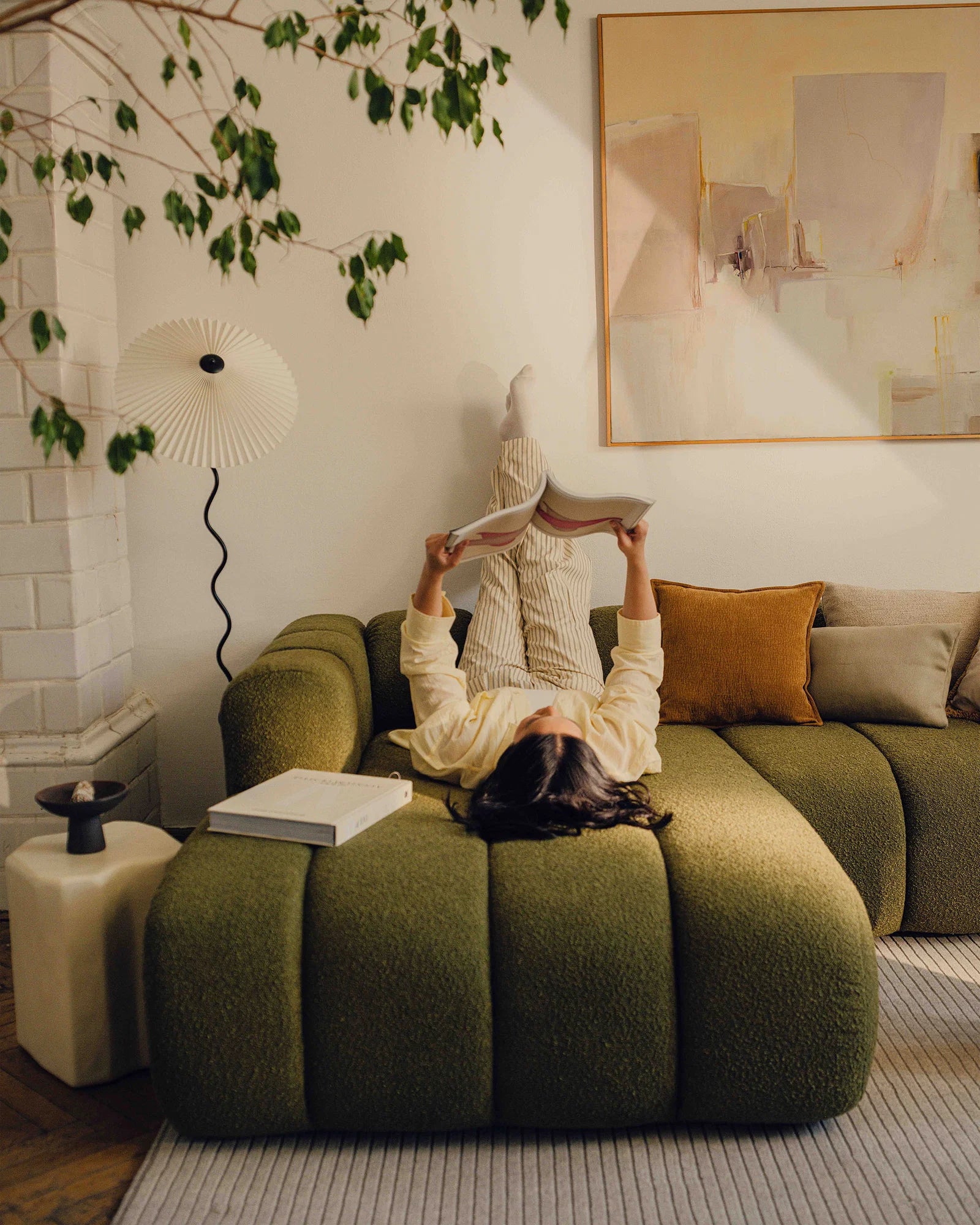 5-seater right-facing corner sofa LUPINE brick chenille