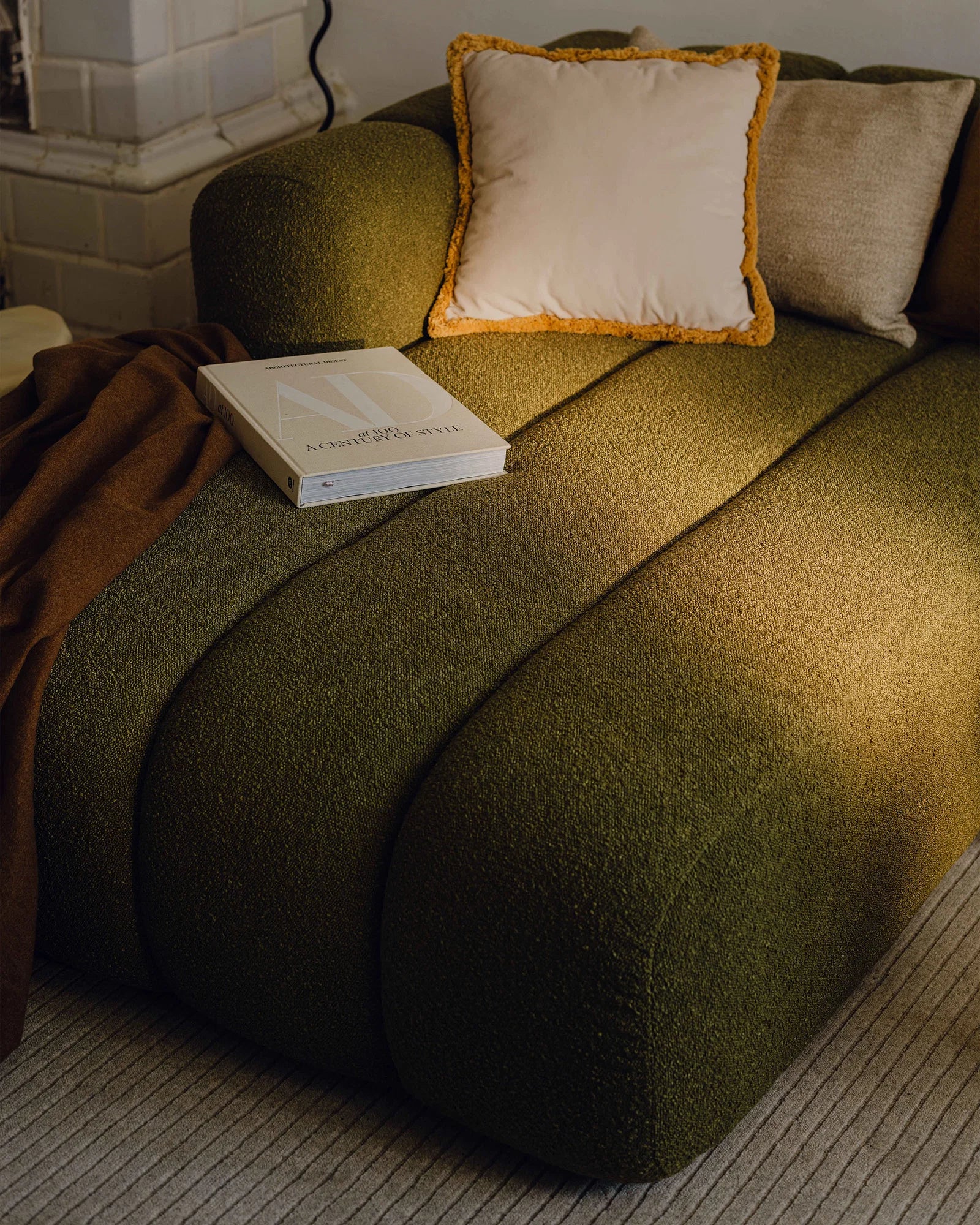 5-seater right-facing corner sofa LUPINE brick chenille
