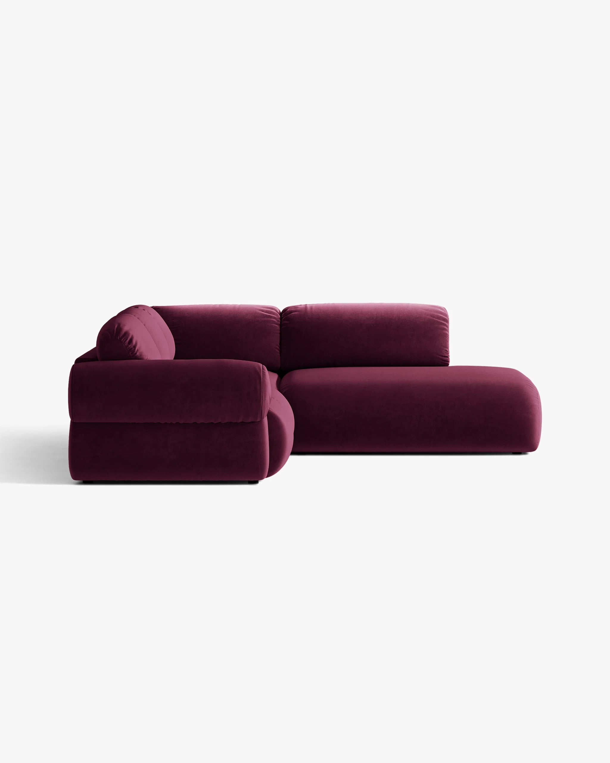 Right-facing velvet corner sofa OPHELIA in burgundy