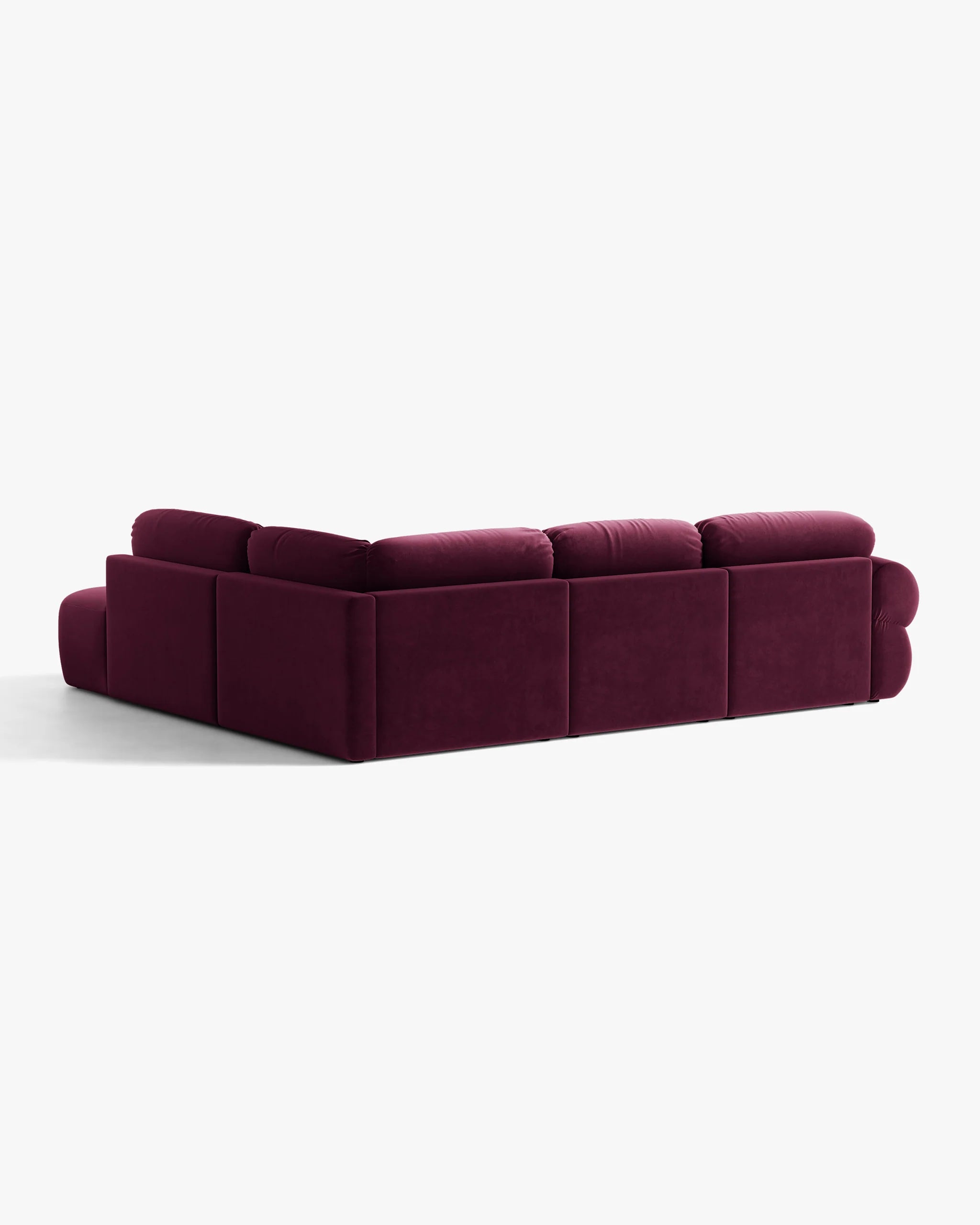 Right-facing velvet corner sofa OPHELIA in burgundy