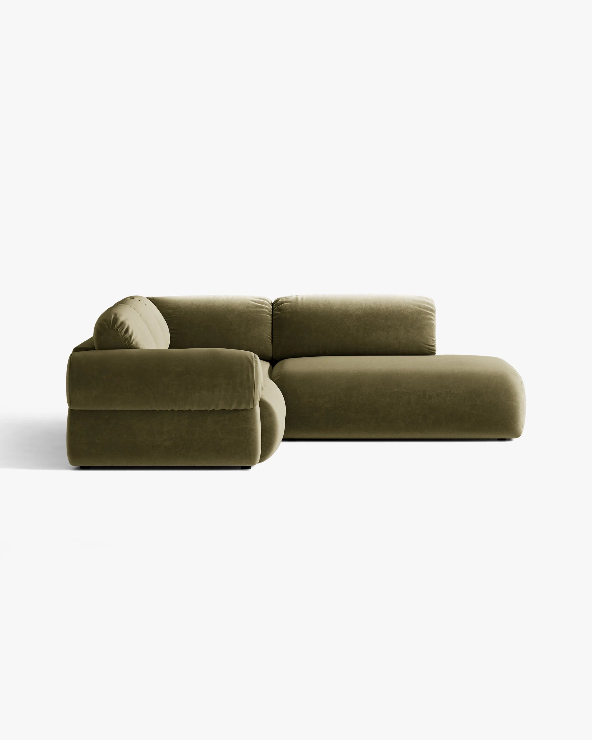 Right-facing velvet corner sofa OPHELIA in olive green