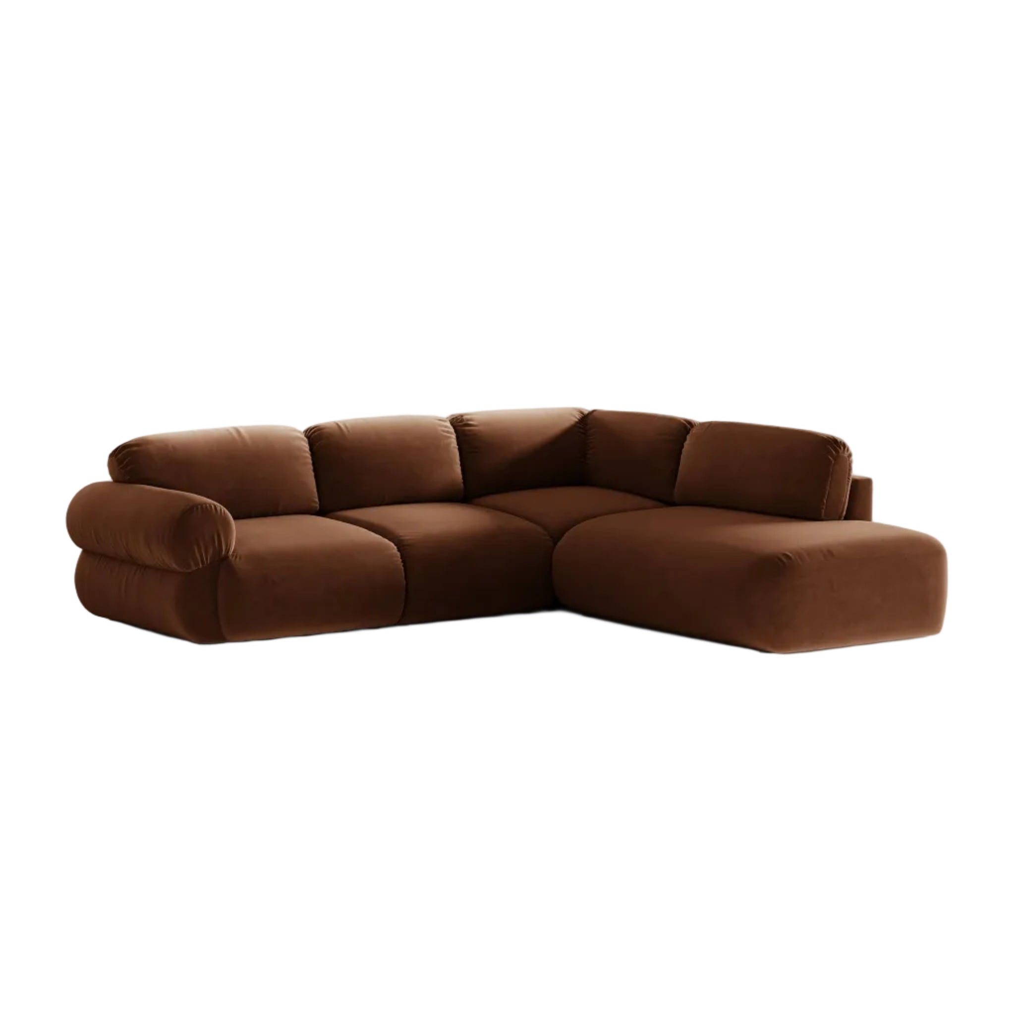 Right-facing velvet corner sofa OPHELIA in brown