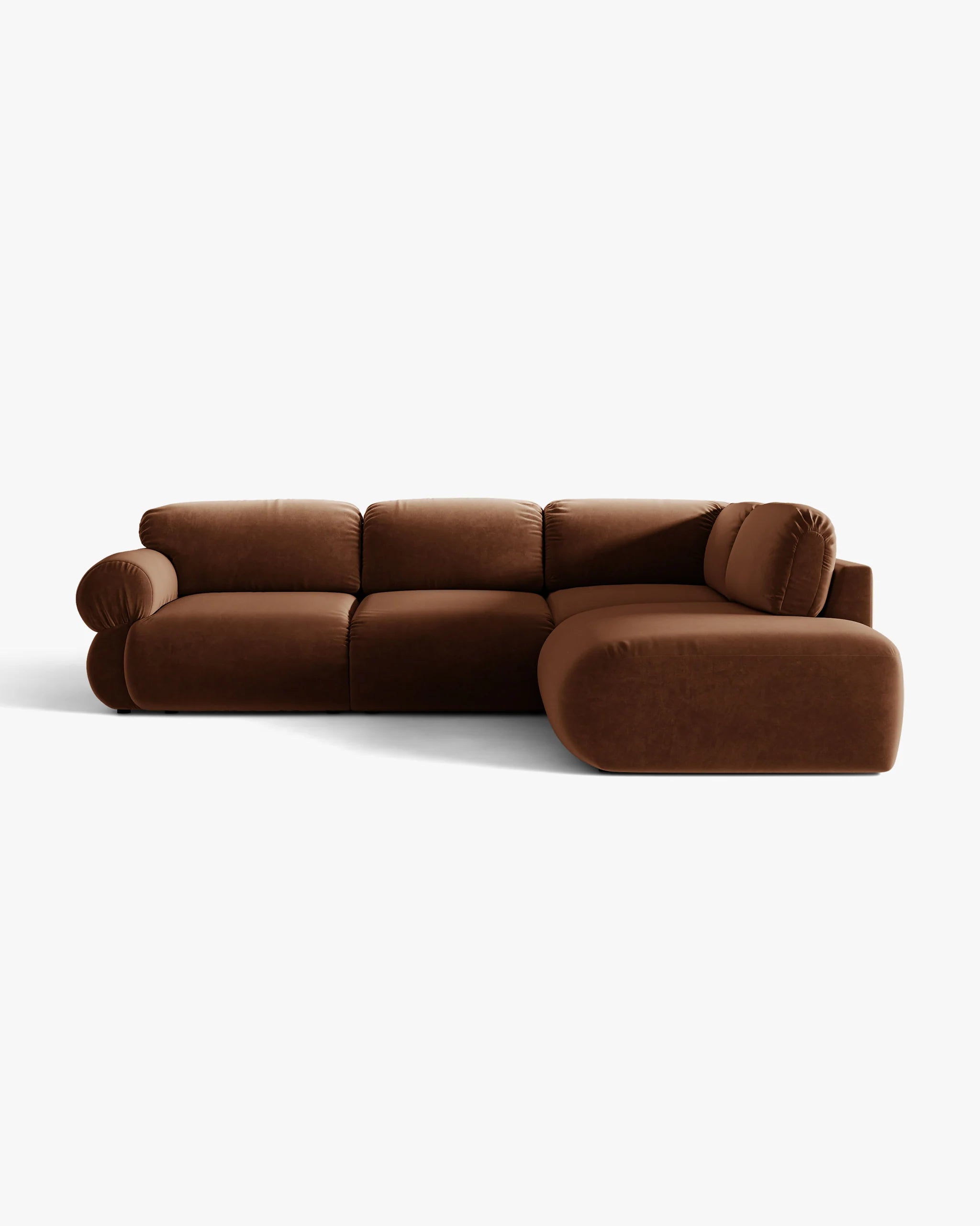 Right-facing velvet corner sofa OPHELIA in brown