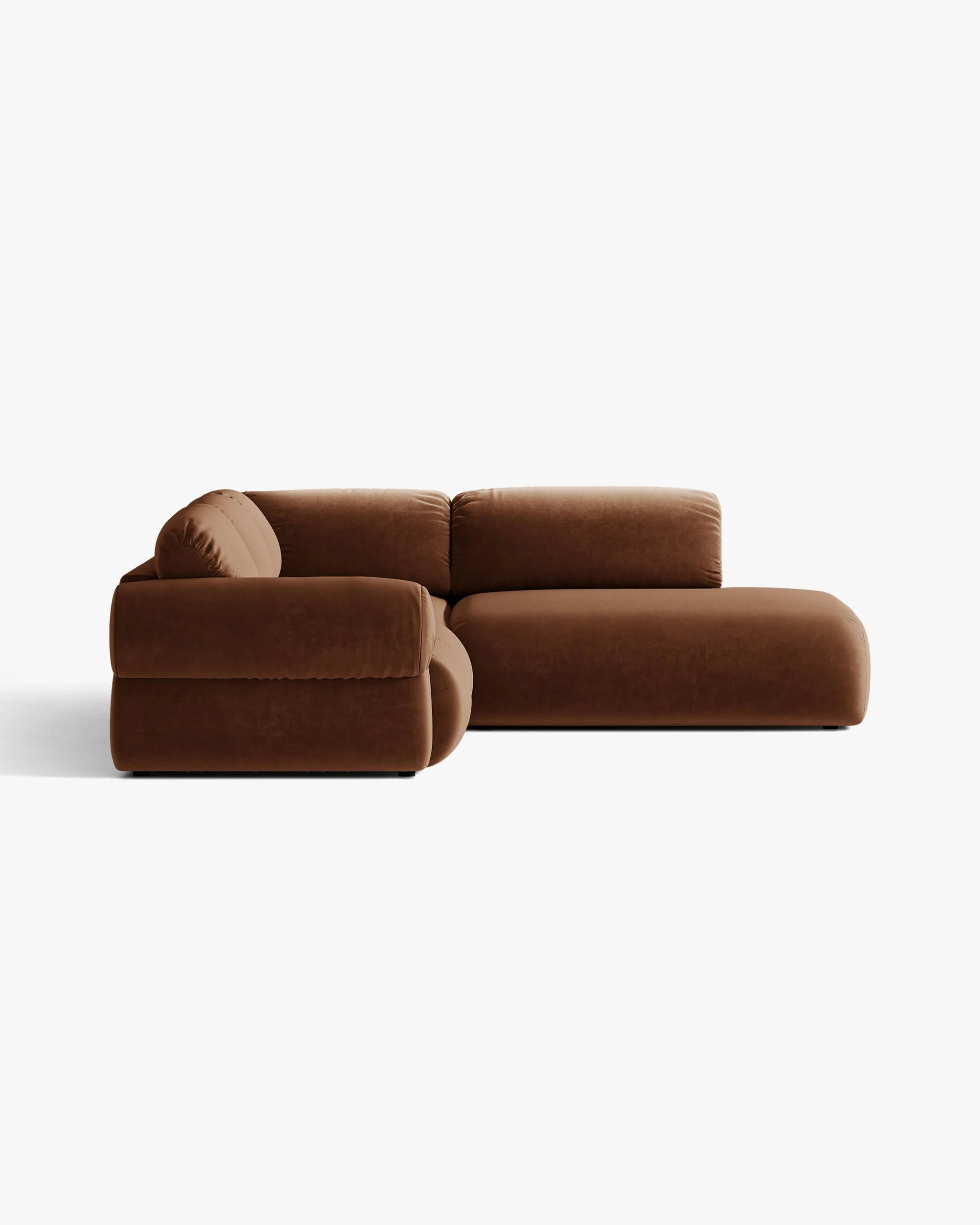 Right-facing velvet corner sofa OPHELIA in brown