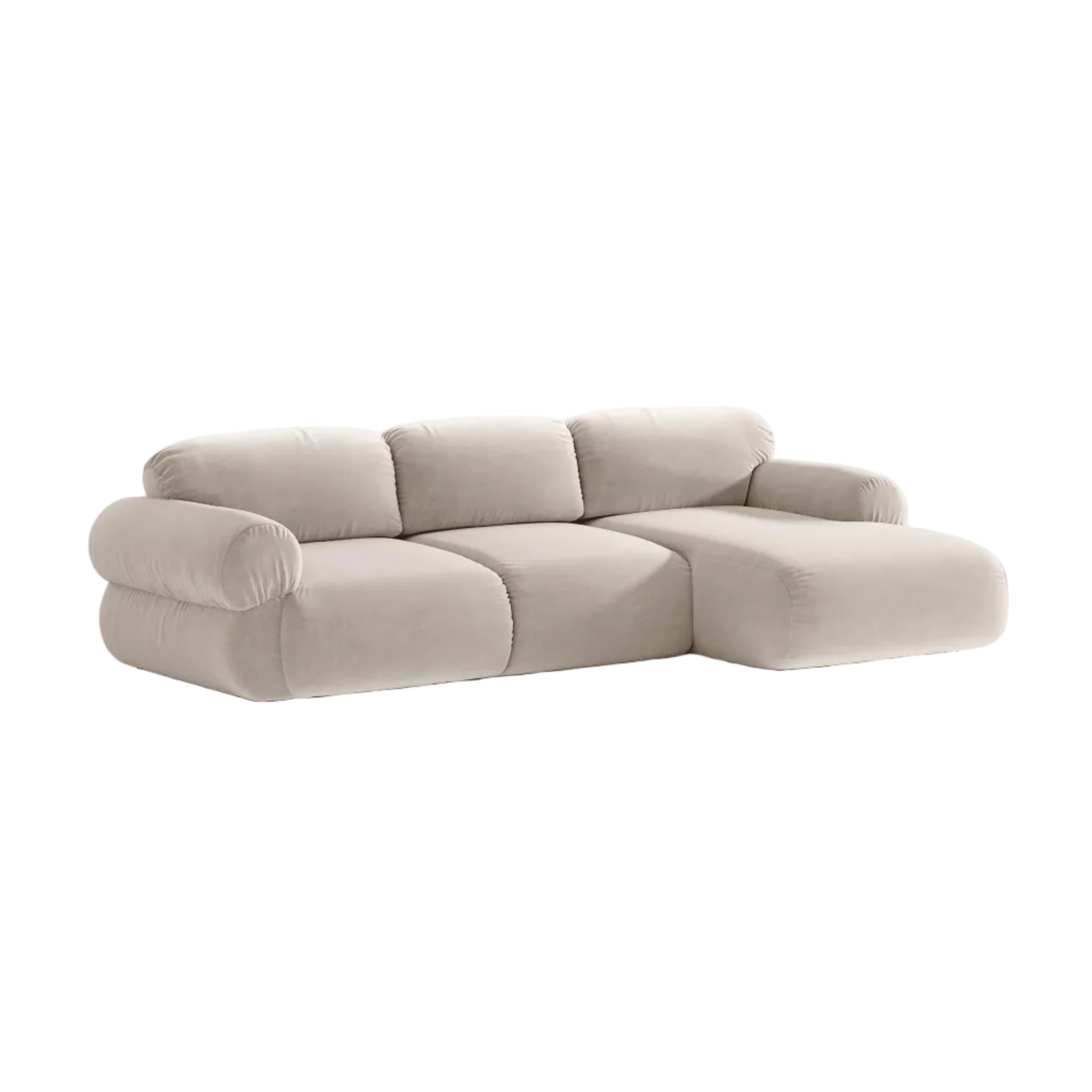 Beige Velvet Right-Handed 3-Seater Sofa OPHELIA