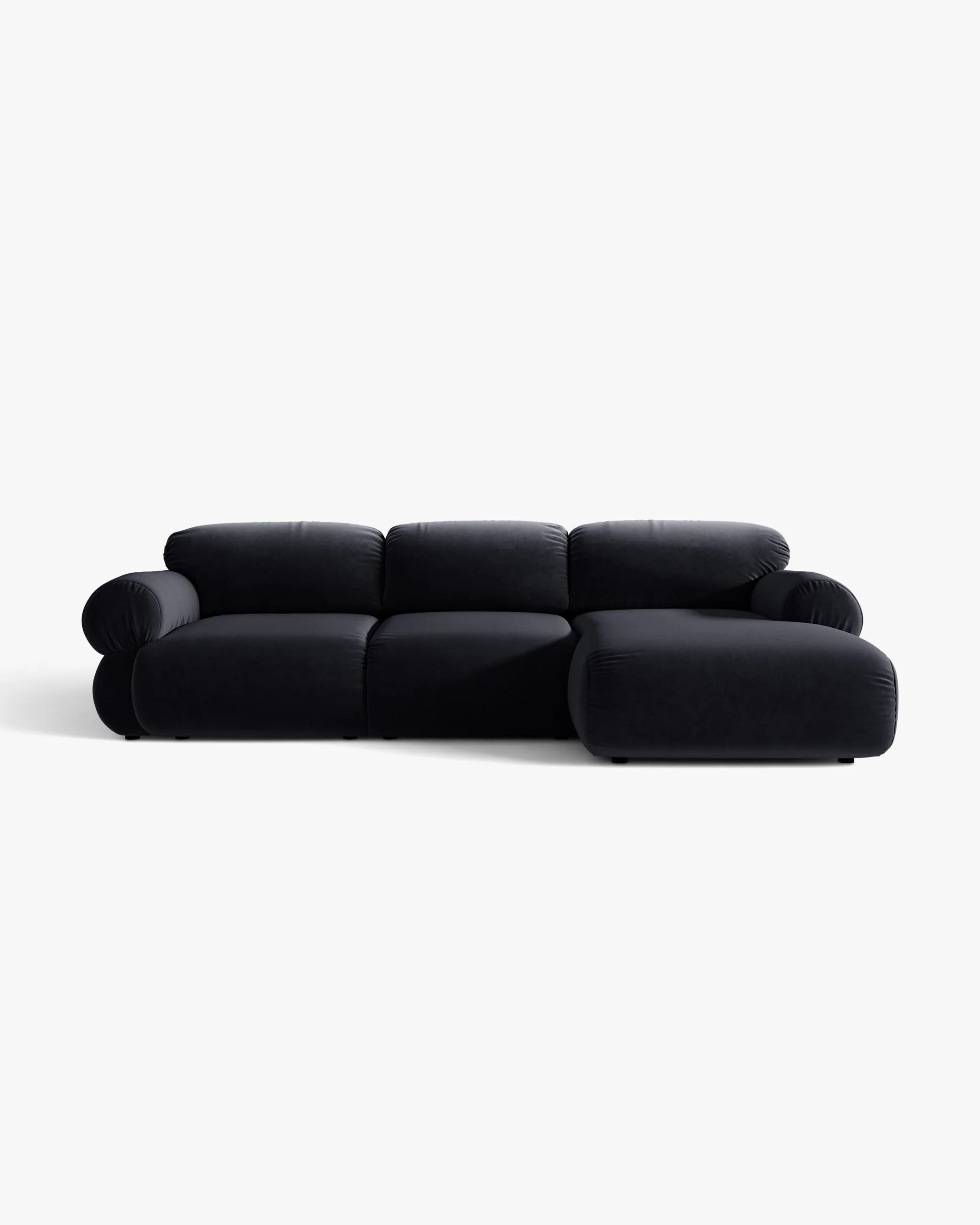 Right-facing 3-seater velvet corner sofa OPHELIA in royal blue