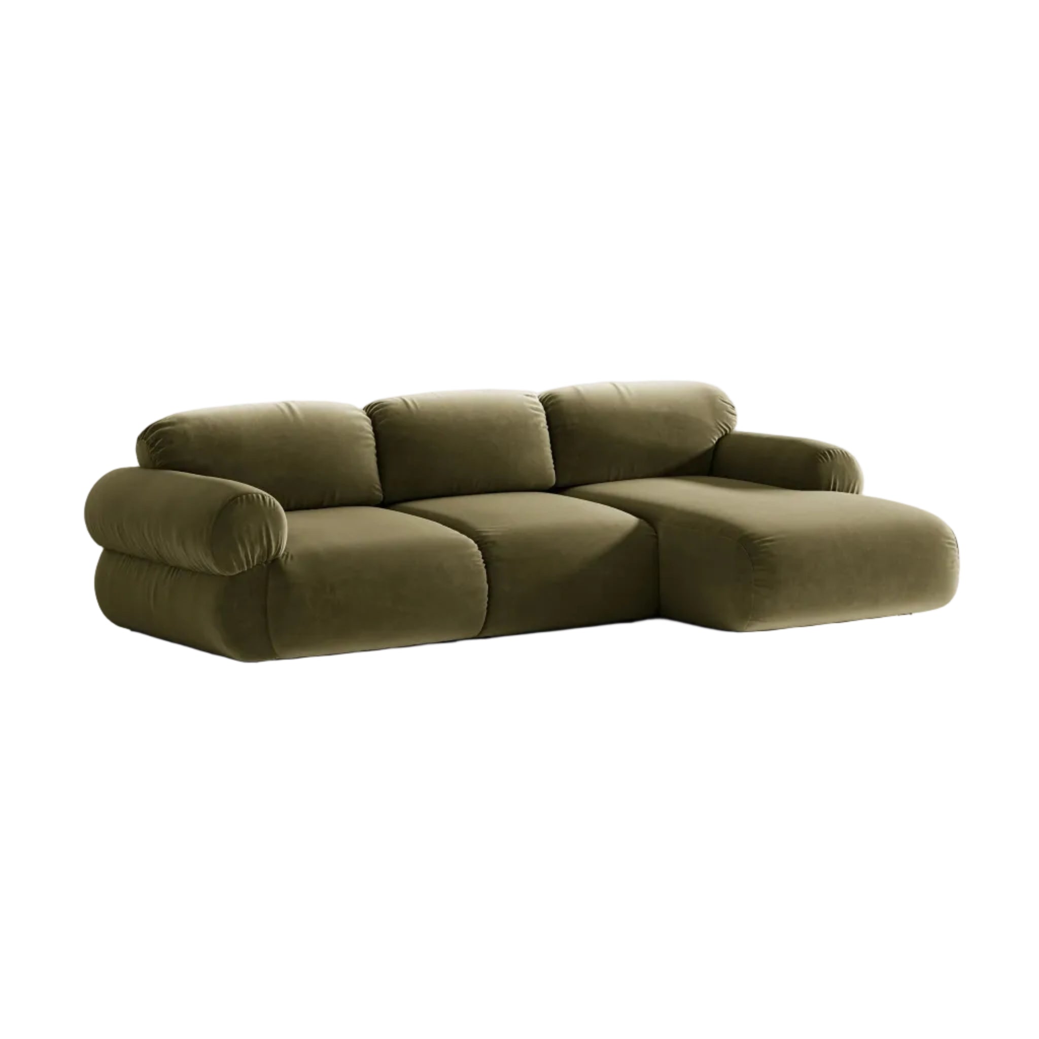 3-Seater Velvet Corner Sofa Right-Handed OPHELIA Olive Green