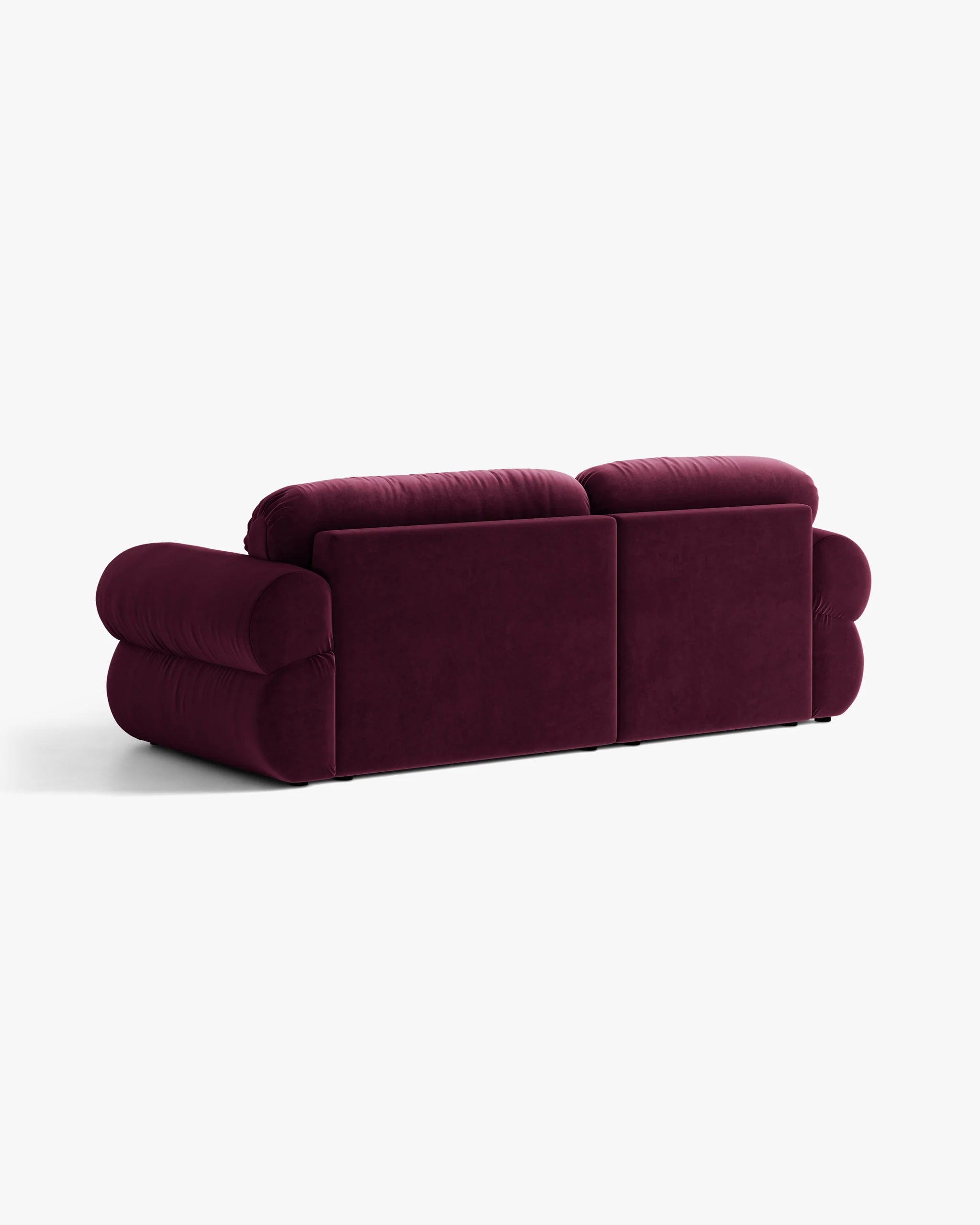 Right-facing velvet 2-seater corner sofa OPHELIA in burgundy