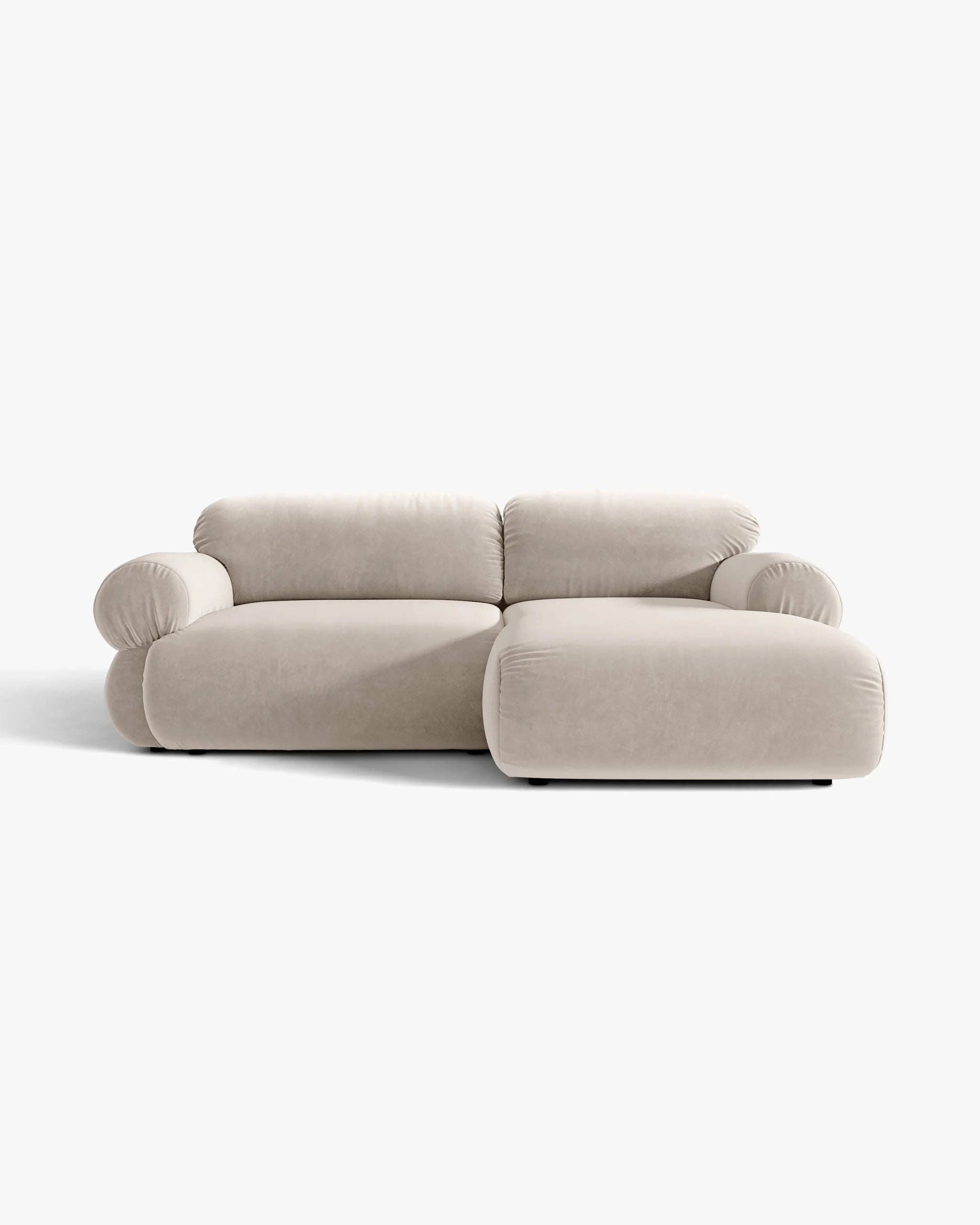Beige Right-Hand Velvet Sofa for Two - OPHELIA