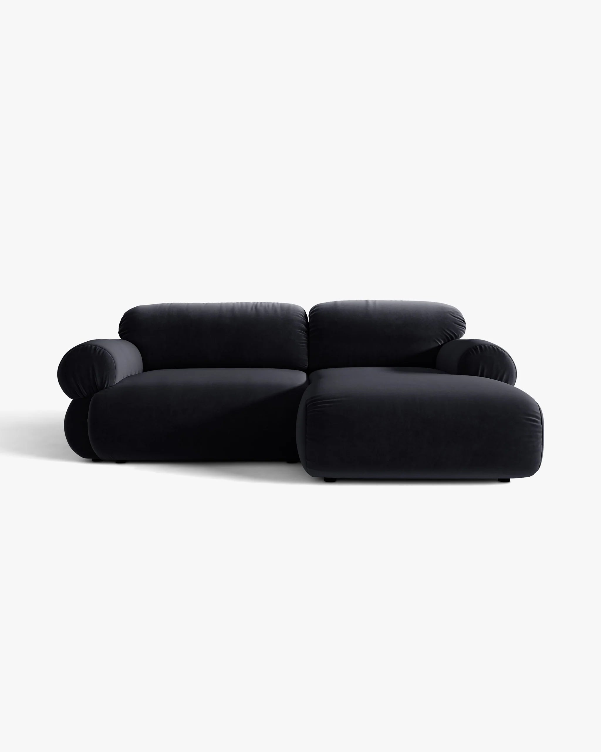 Right-facing velvet 2-seater corner sofa OPHELIA in royal blue