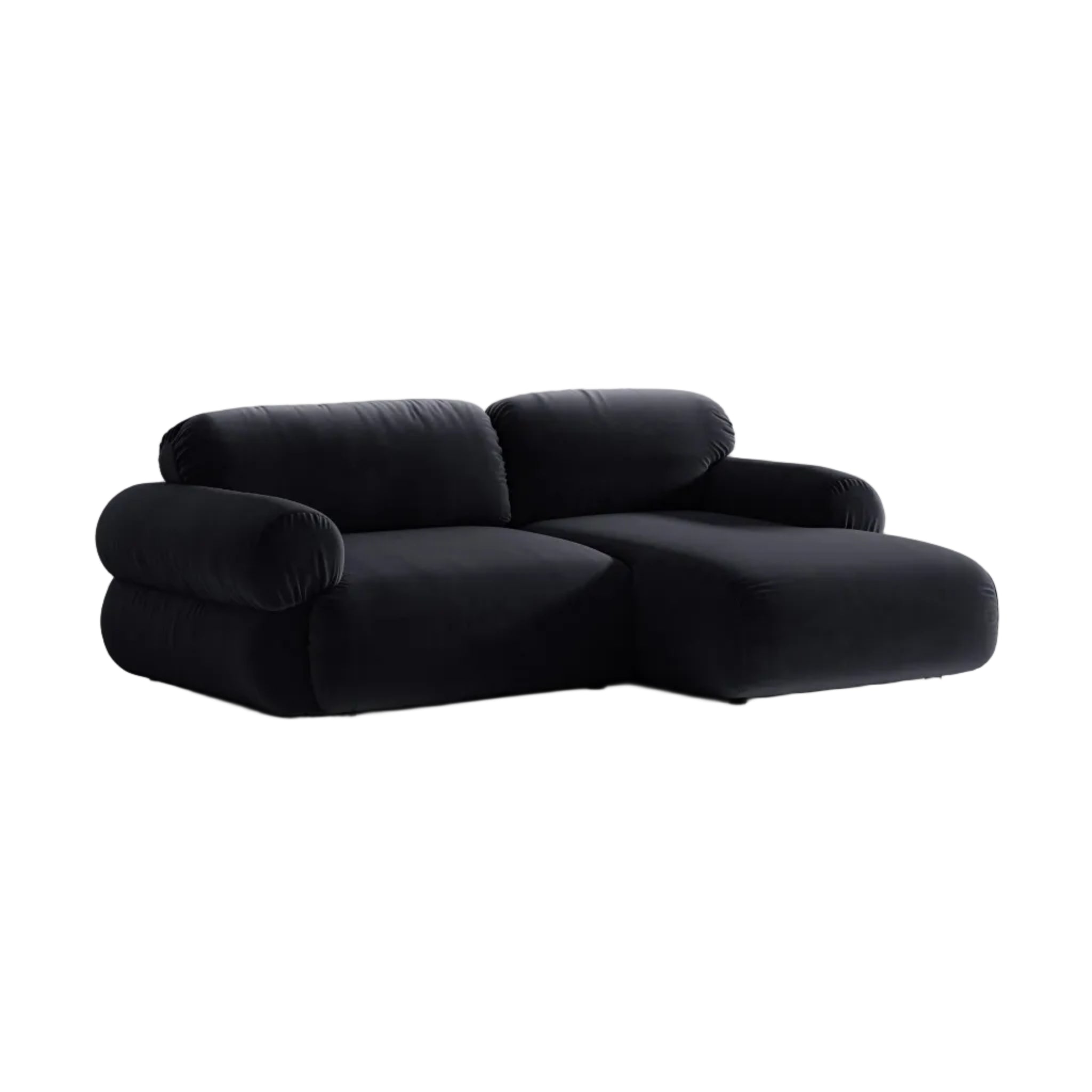 Right-facing velvet 2-seater corner sofa OPHELIA in royal blue