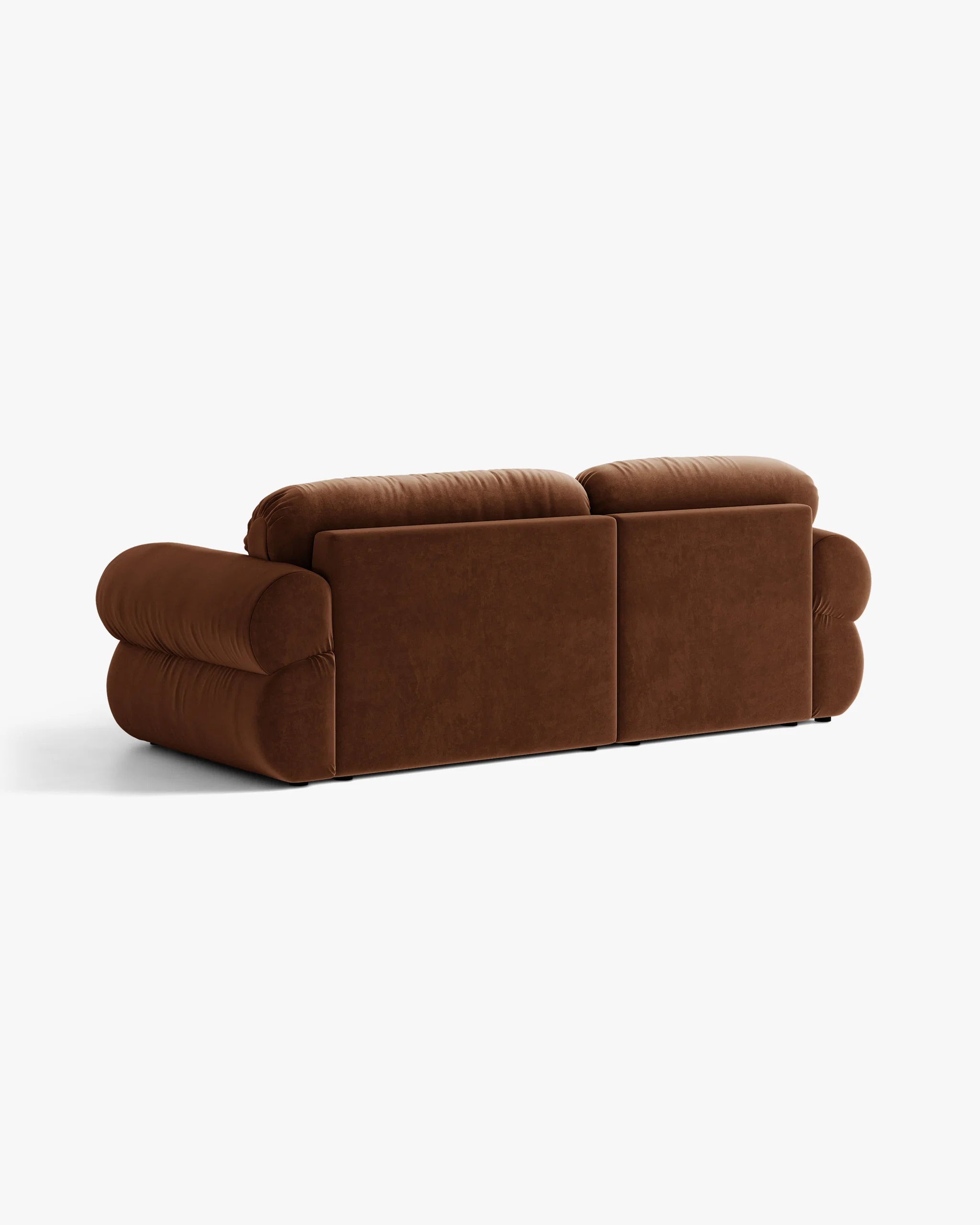 Right-facing velvet two-seater corner sofa OPHELIA in brown