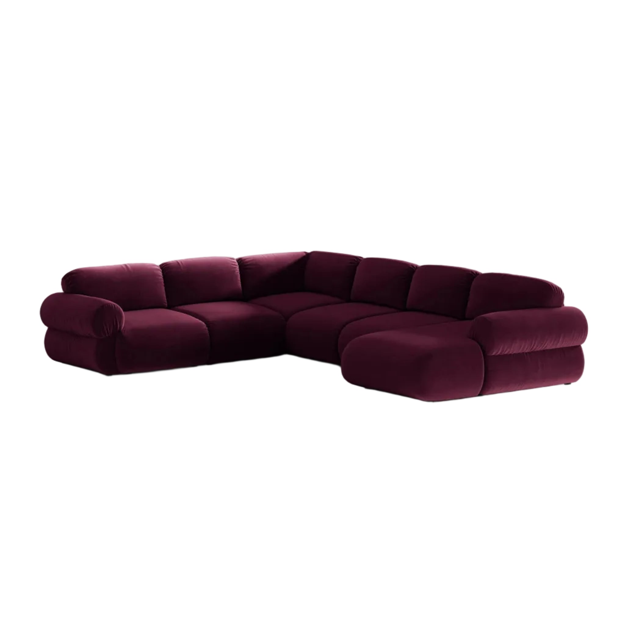 Panoramic Velvet Left-Arm Sofa OPHELIA in Burgundy