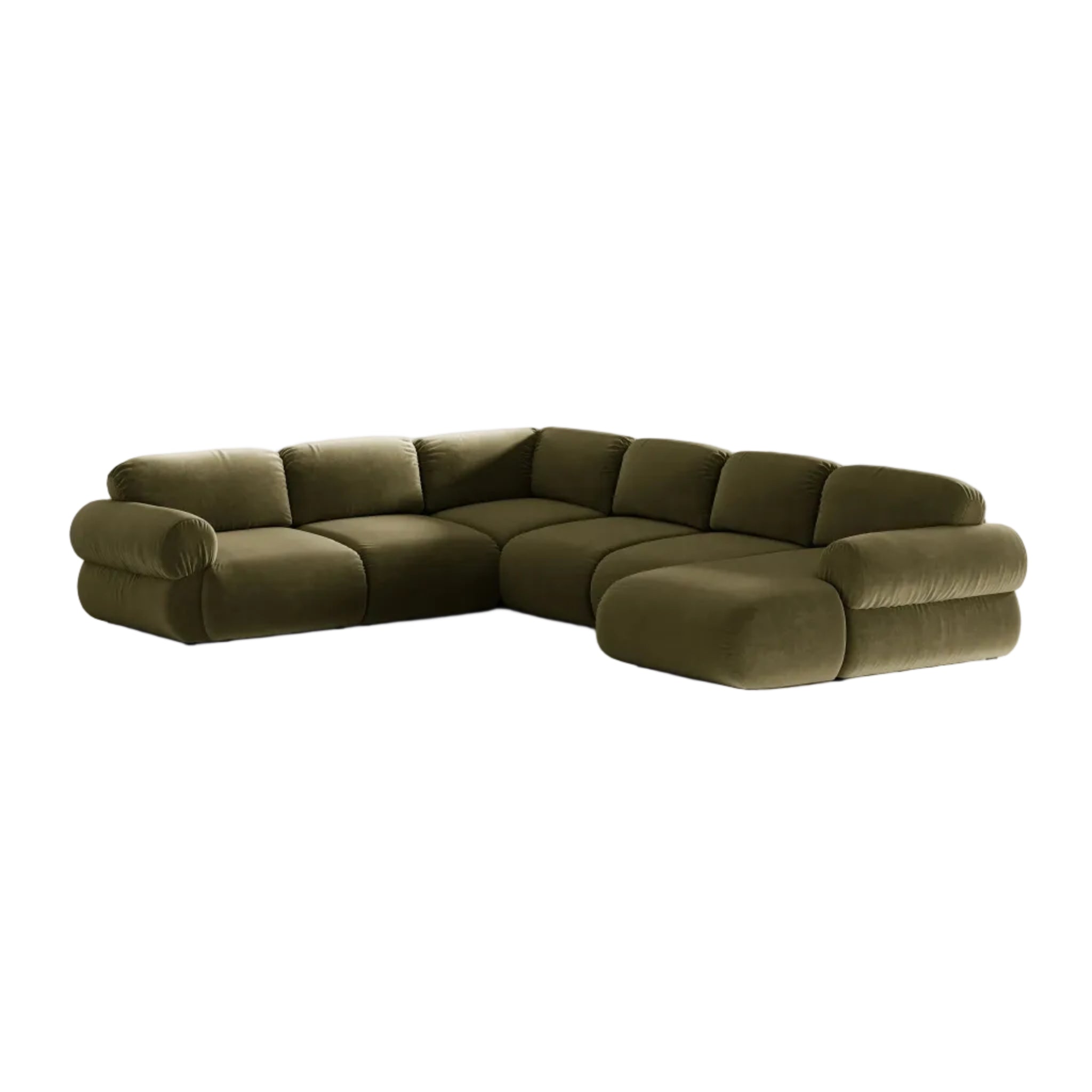 Panoramic Velvet Left-Arm Sofa OPHELIA in Olive Green