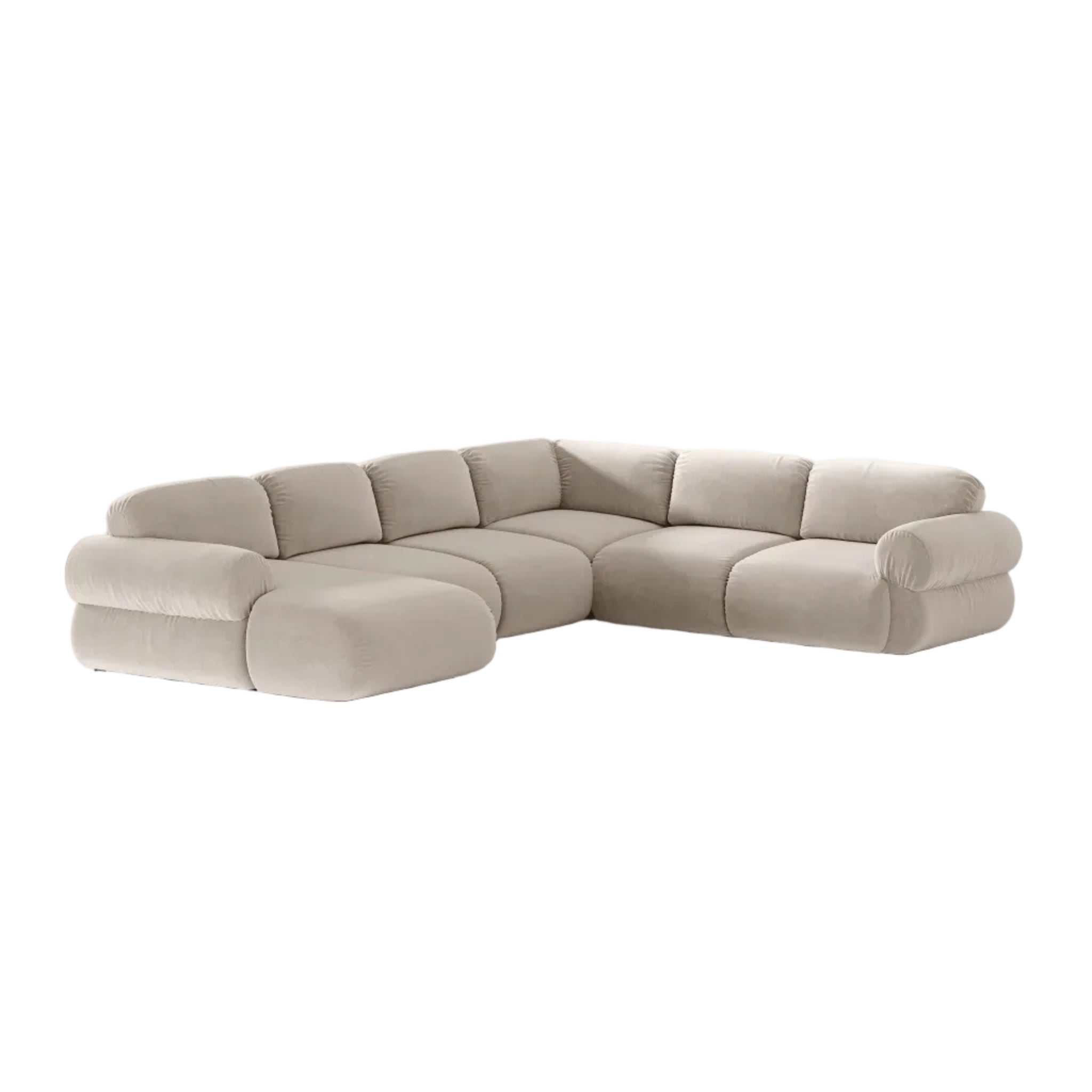 Beige Velvet Right-Handed Panoramic Corner Sofa OPHELIA