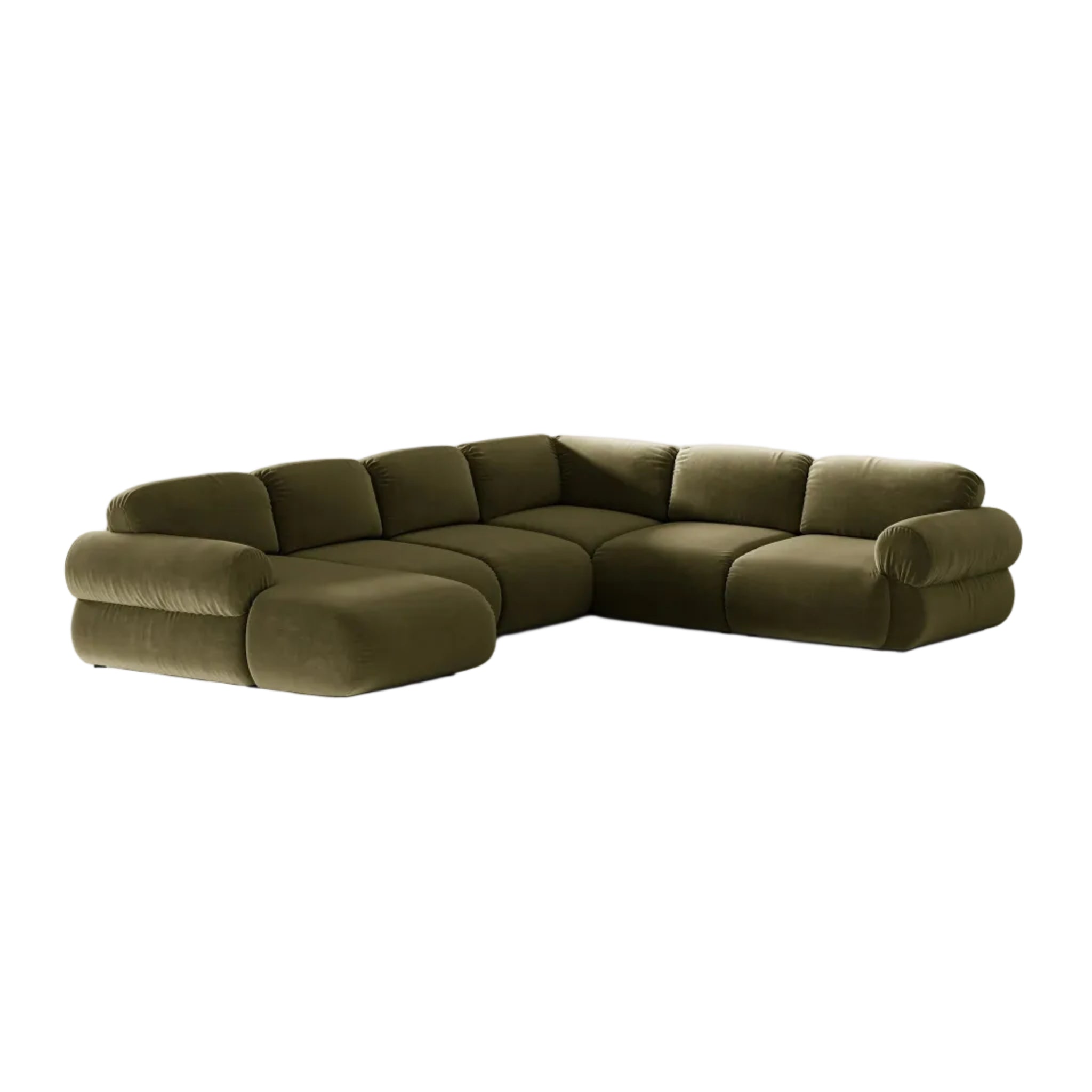 Olive Velvet Right-Handed Panoramic Corner Sofa OPHELIA