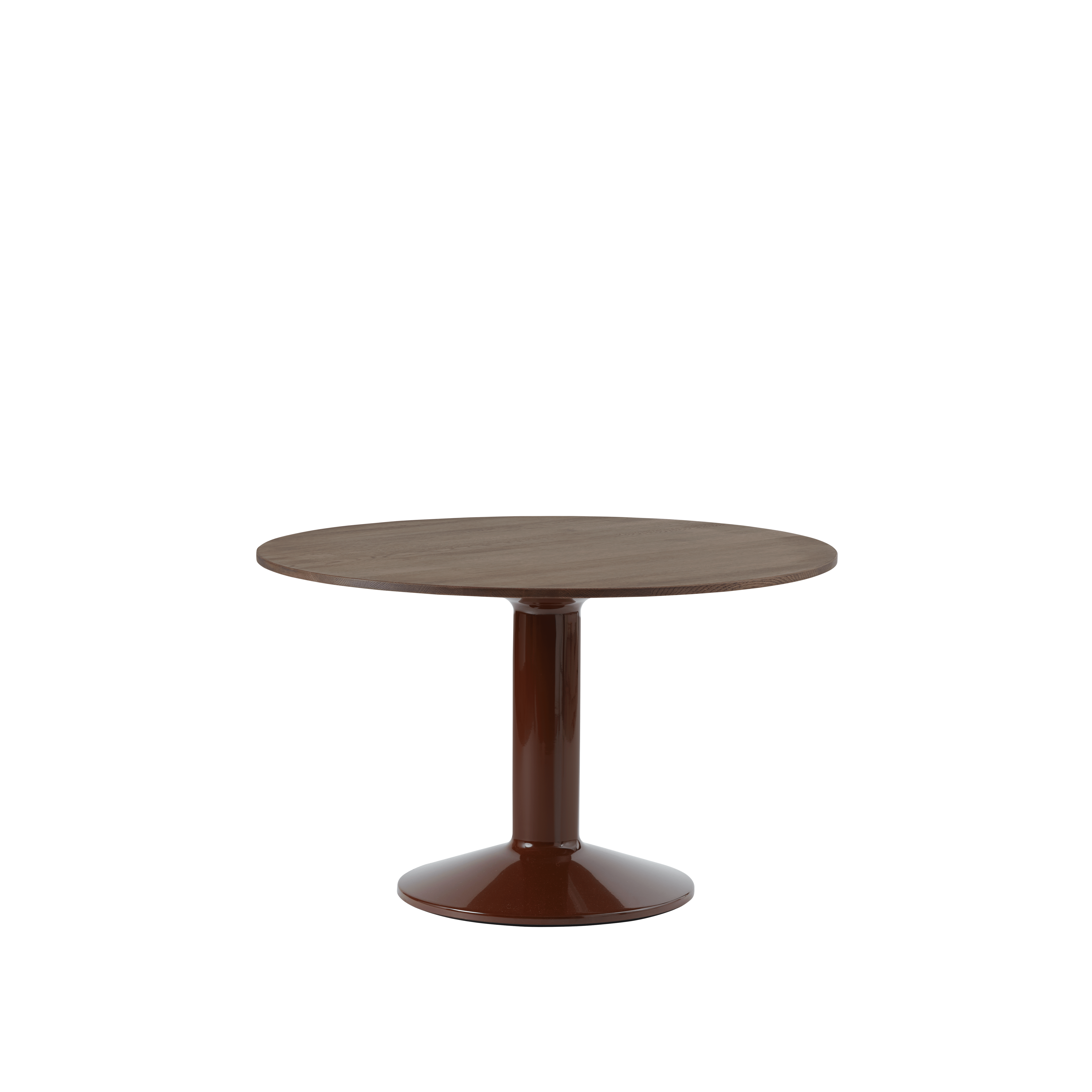 Round Table MIDST dark oiled oak with burgundy base