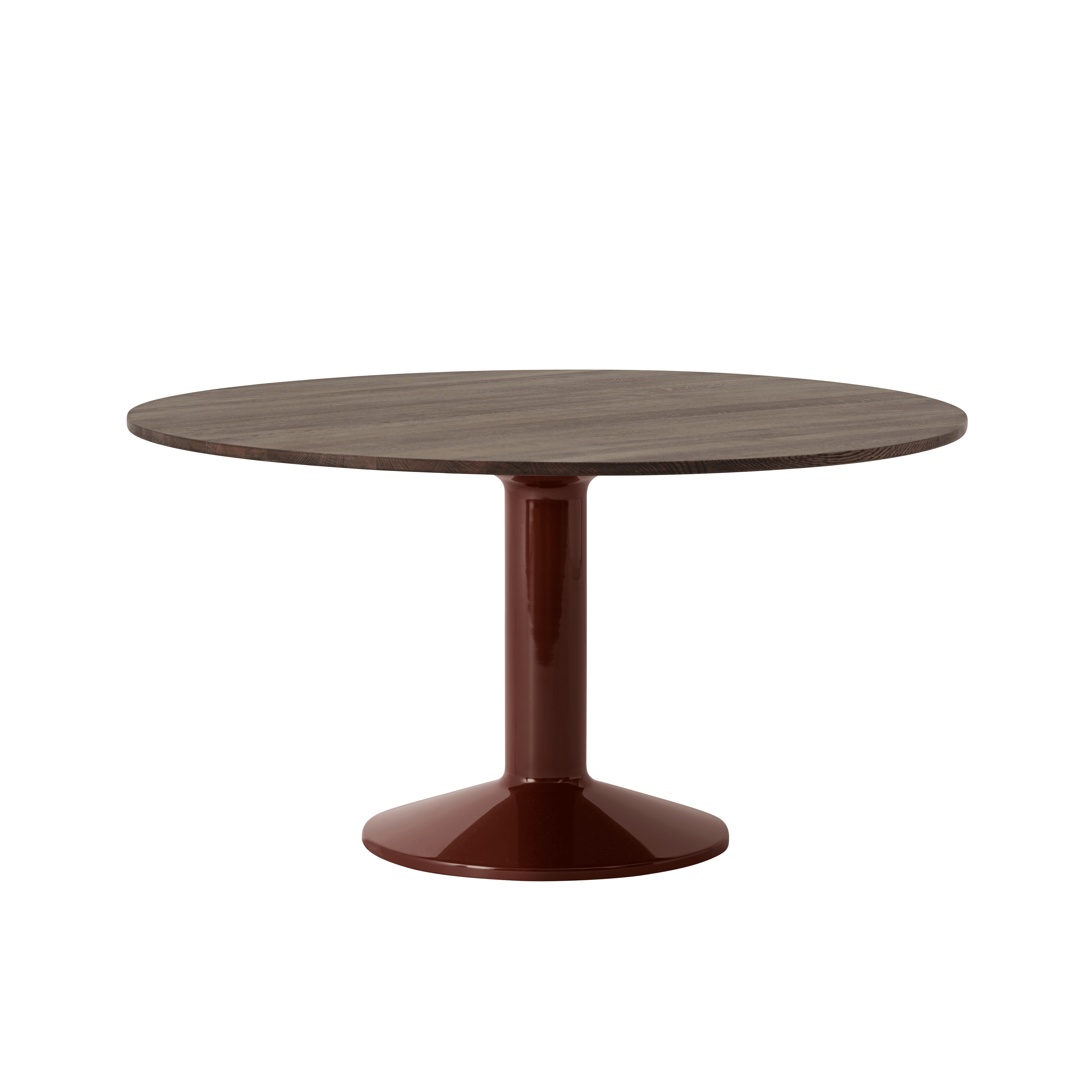 Round Table MIDST dark oiled oak with burgundy base