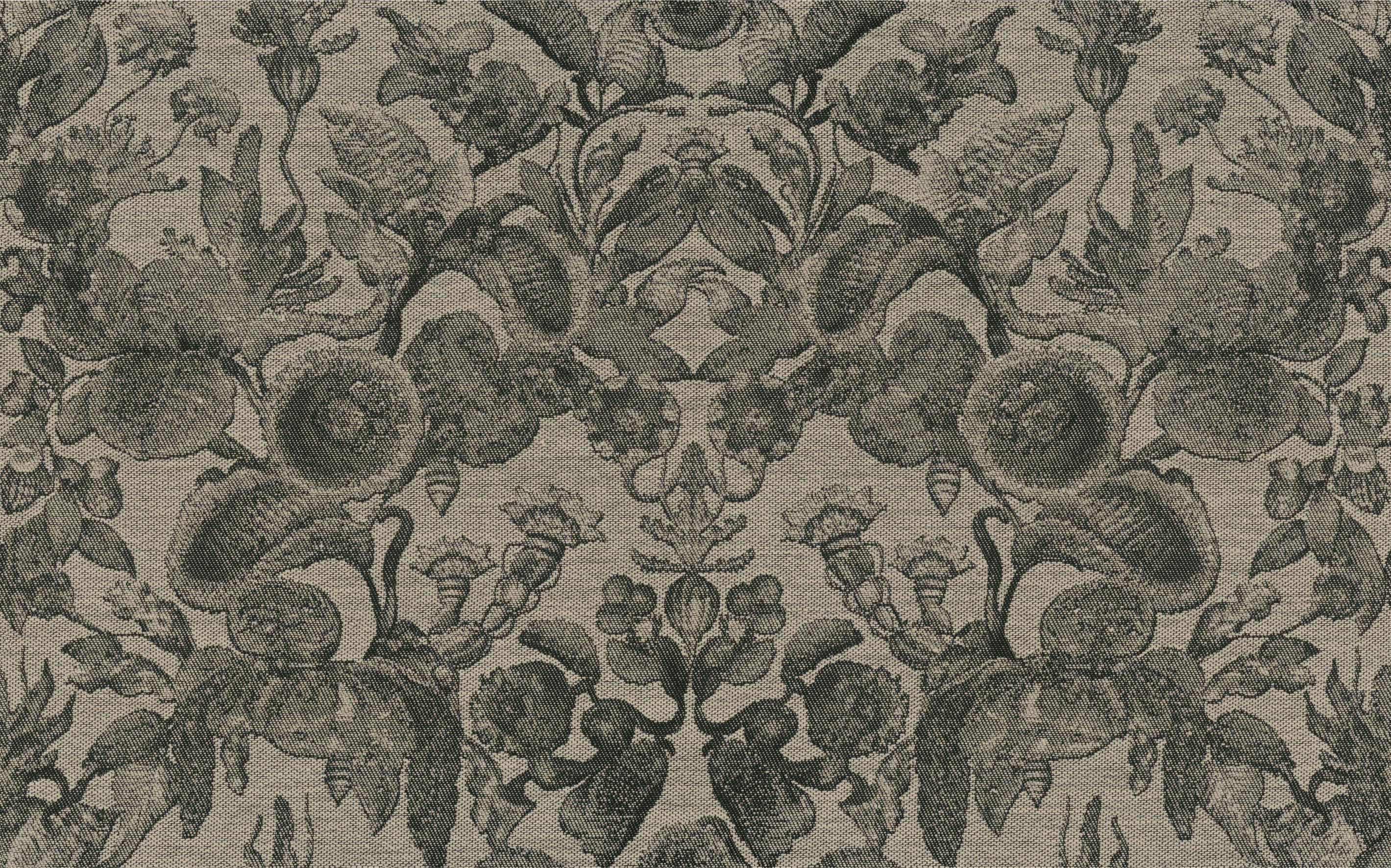 Jacquard textile wallpaper with a floral motif COCCINELLA BELLA JACQUARD black with ivory
