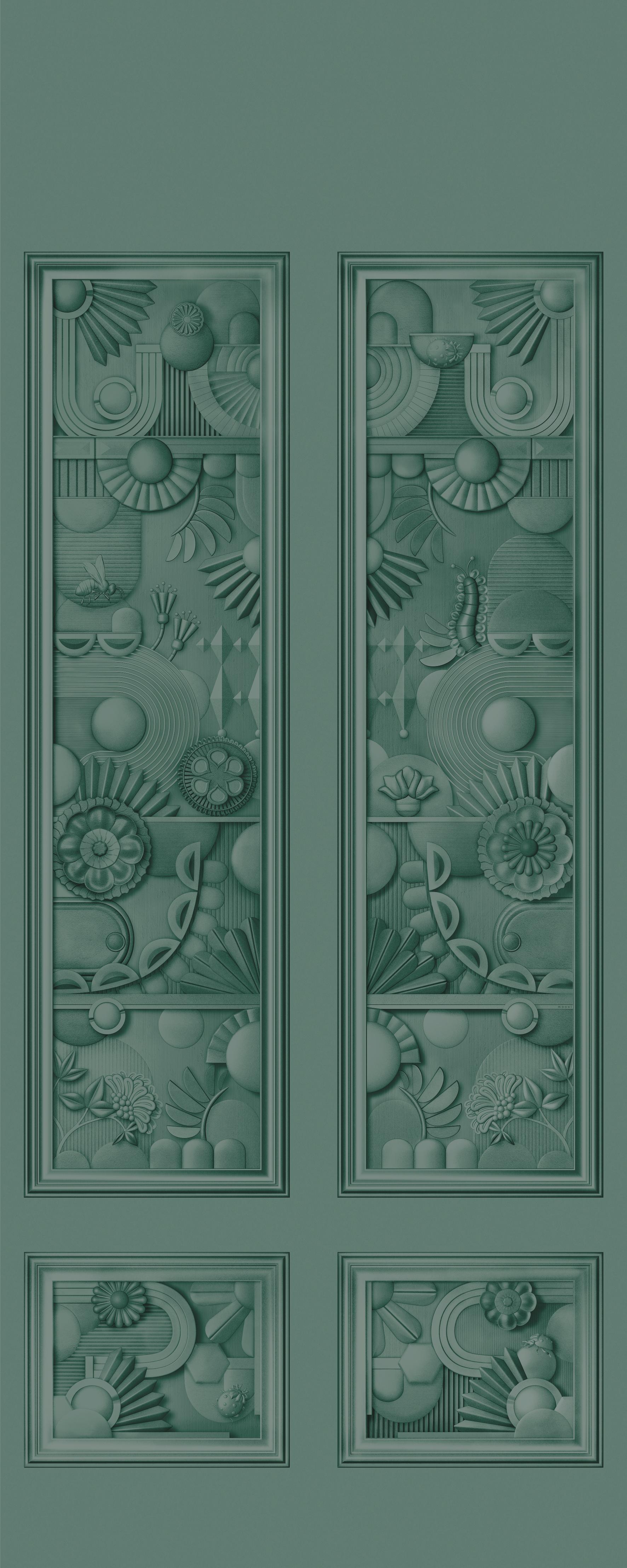 Art Deco Textile Mural GREENHOUSE GATHERING Dark Green