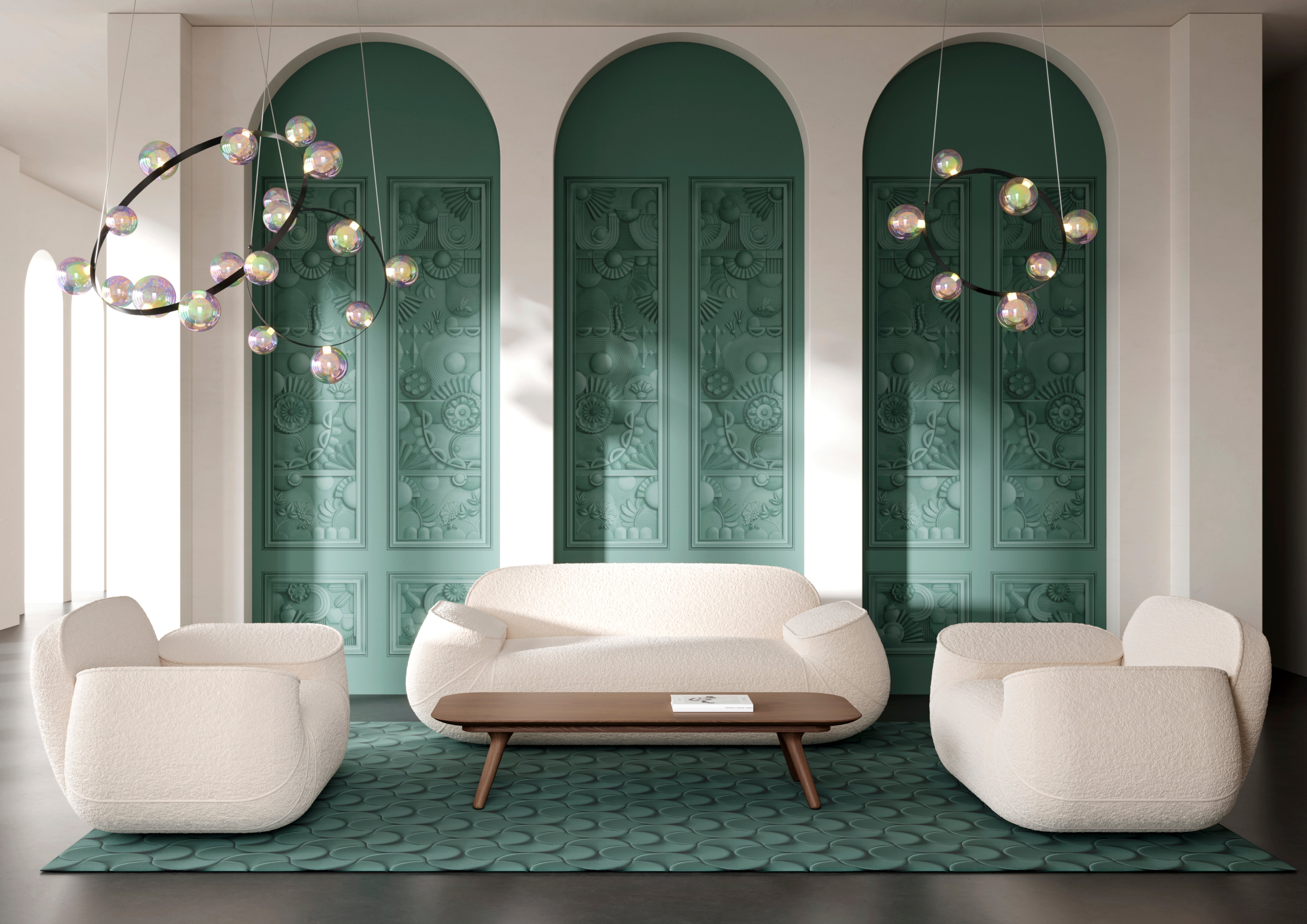 Art Deco Textile Mural GREENHOUSE GATHERING Dark Green
