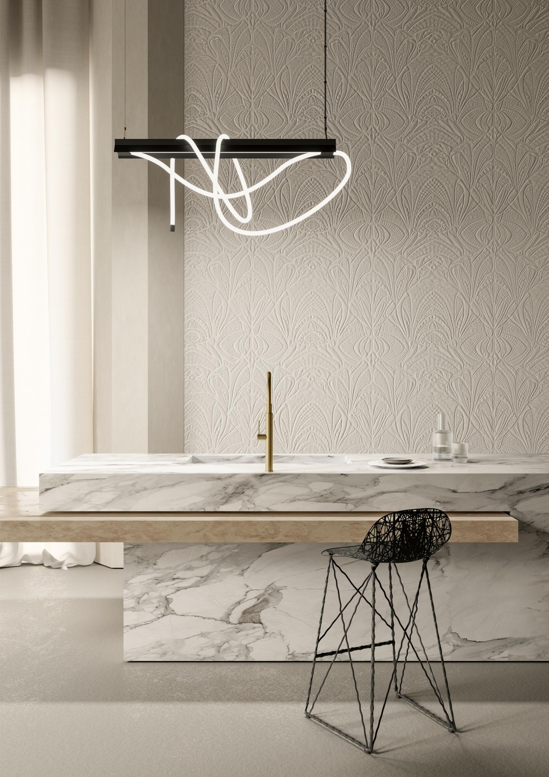 Textiltapete 3D Boucle Struktur LACY LONGLEGS beige-gold