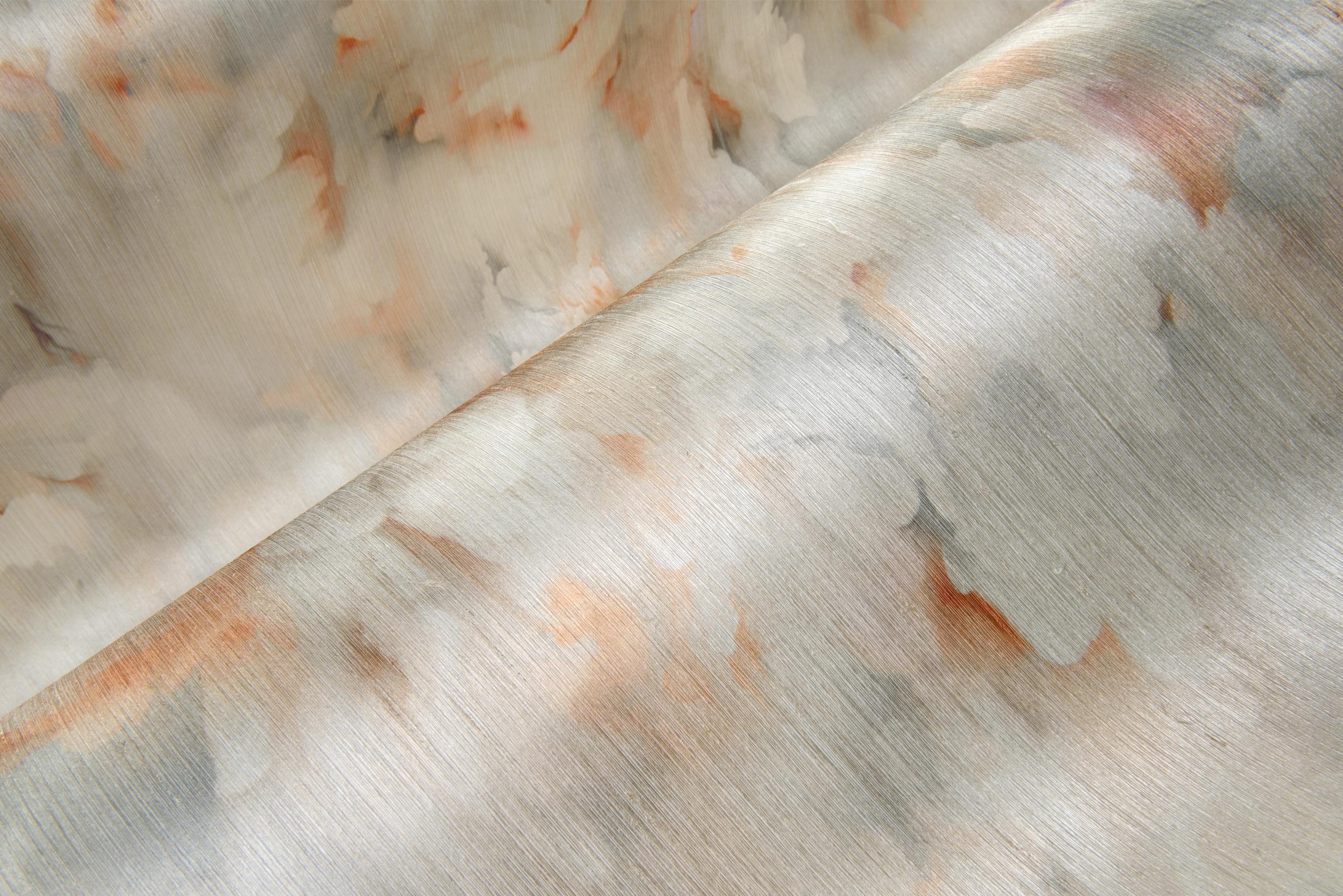 Seidenstofftapete mit abstraktem Muster SILK BOMBIS orange mit beige