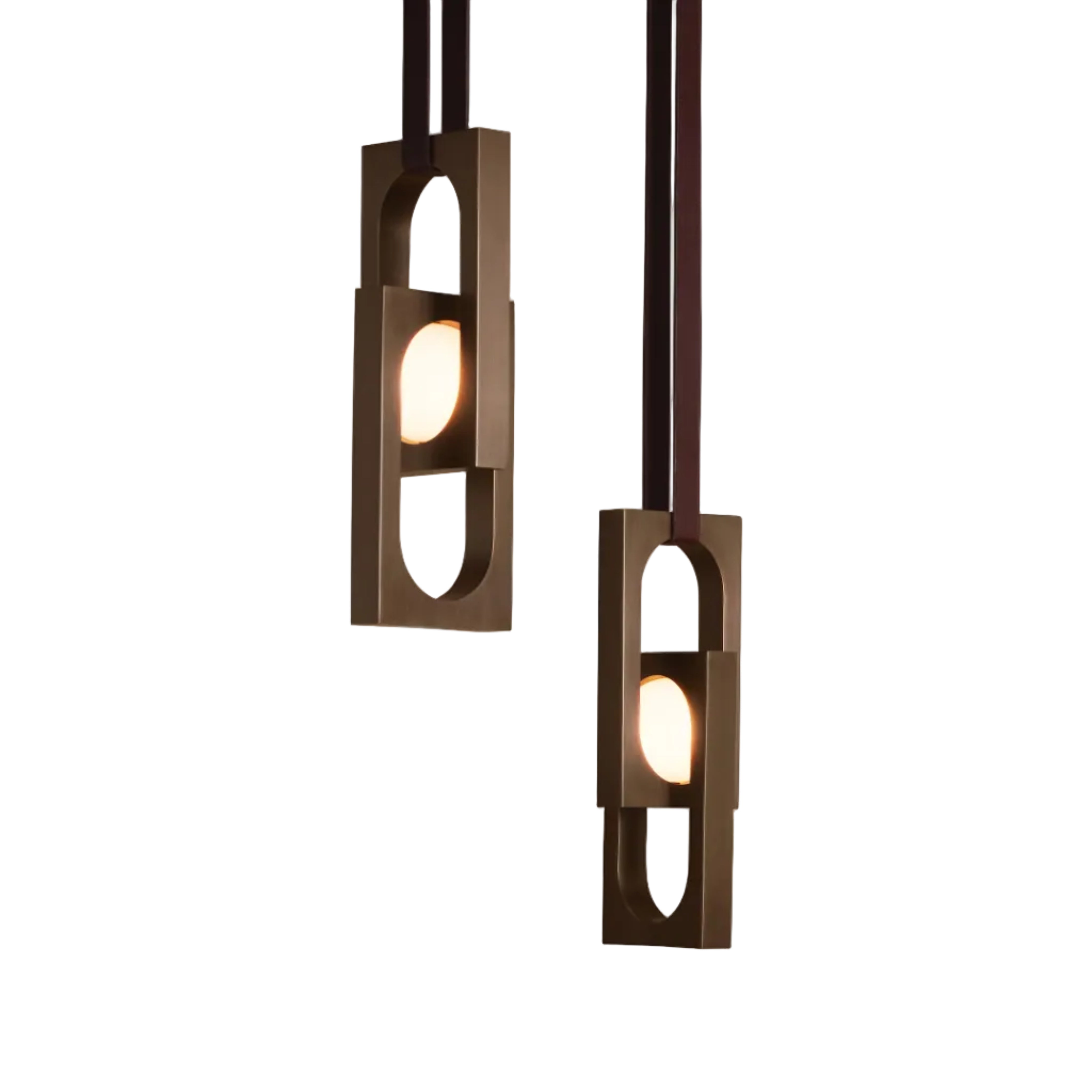 MYTHOS DUO pendant lamp with an opal shade and blackened brass.