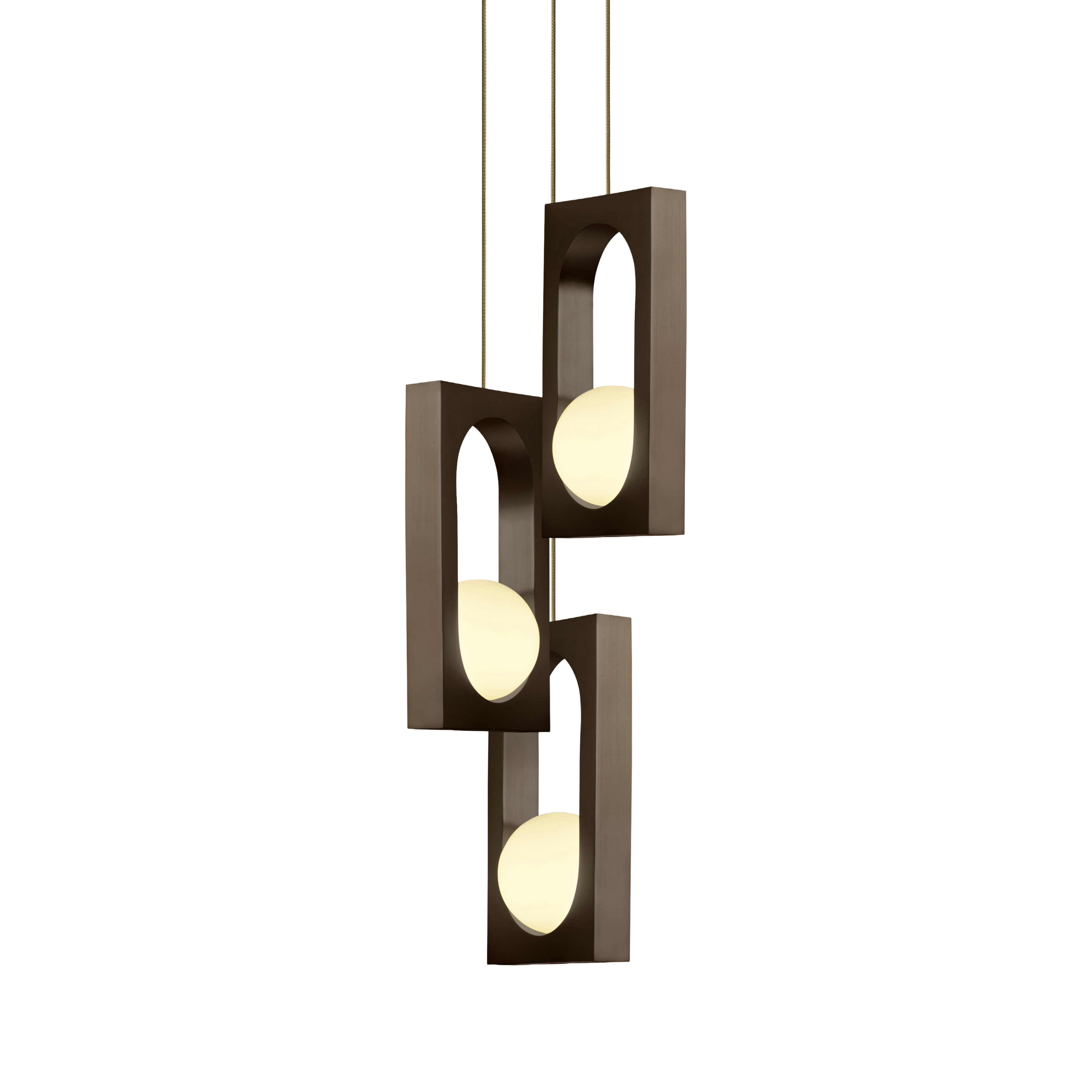 MYTHOS 3-Point Pendant Lamp with Opal Shade and Blackened Brass