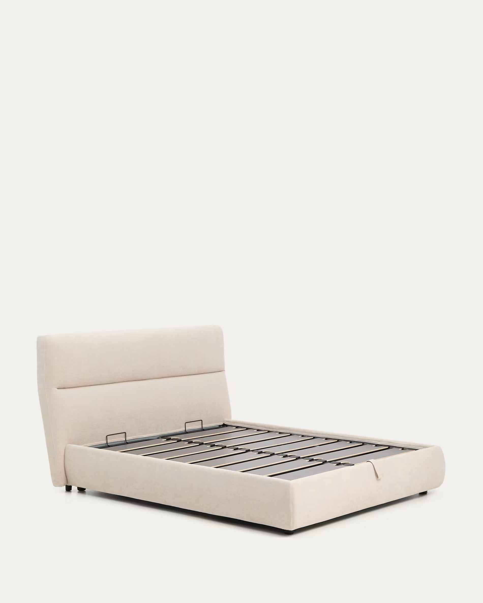 Bed with bedding storage DAFRA beige chenille