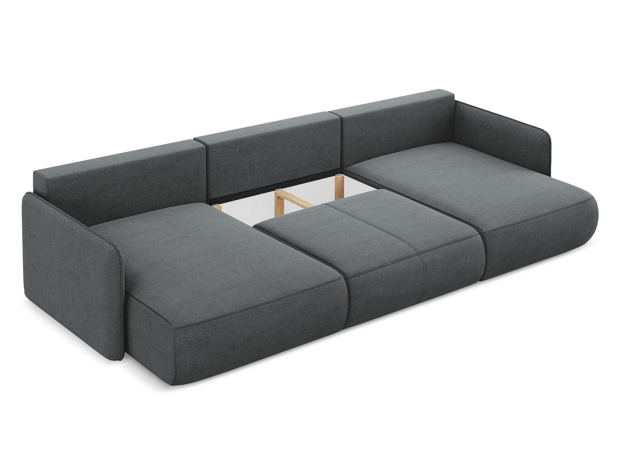 Gray panoramic corner sofa with sleeping function NANEA