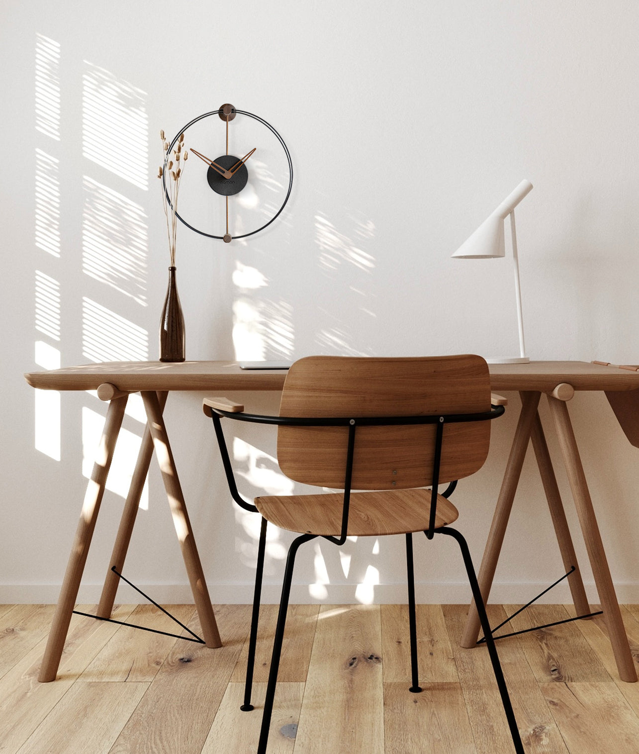 NANO wall clock walnut wood with black
