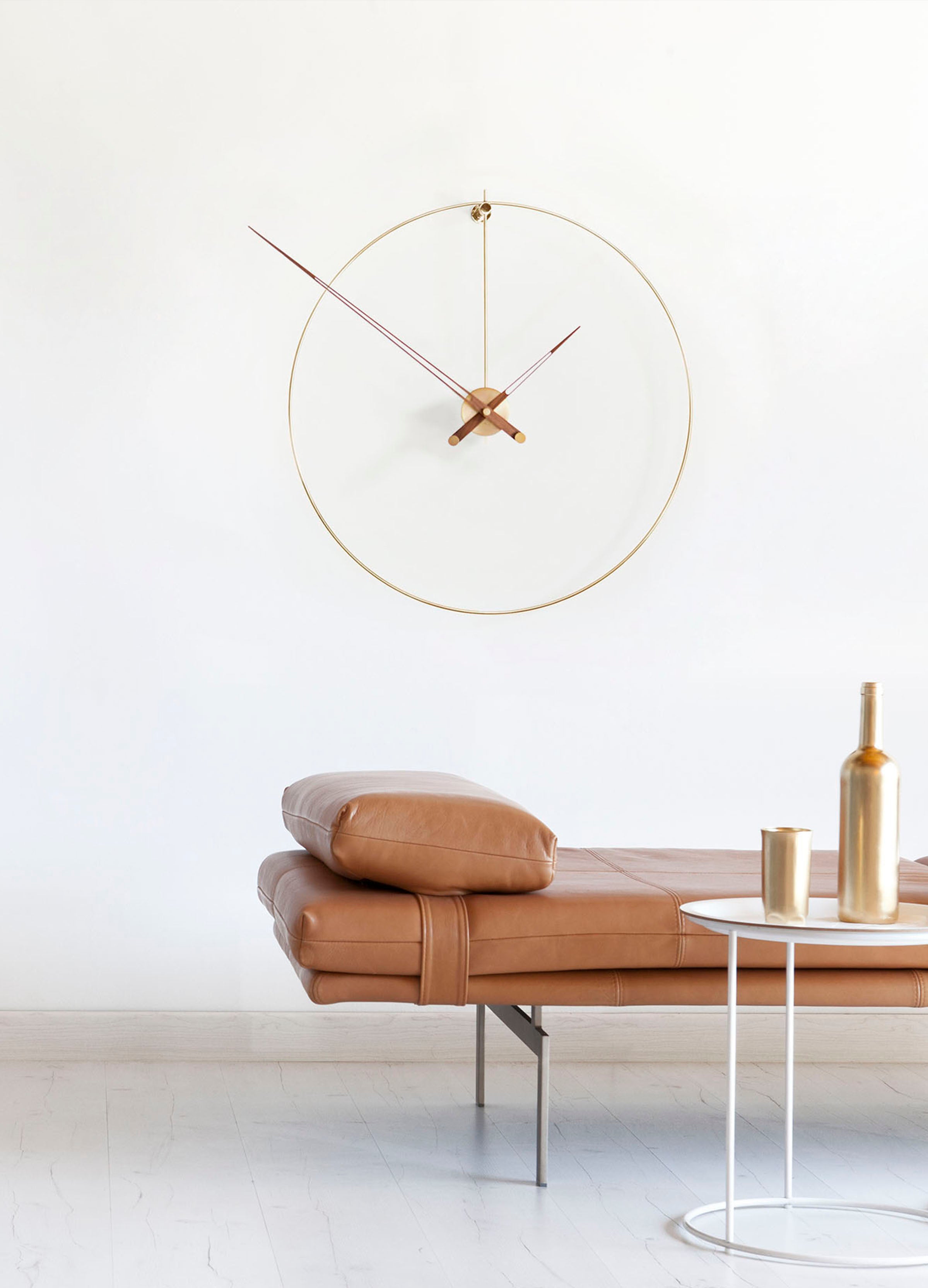 NEW ANDA wall clock walnut wood with brass