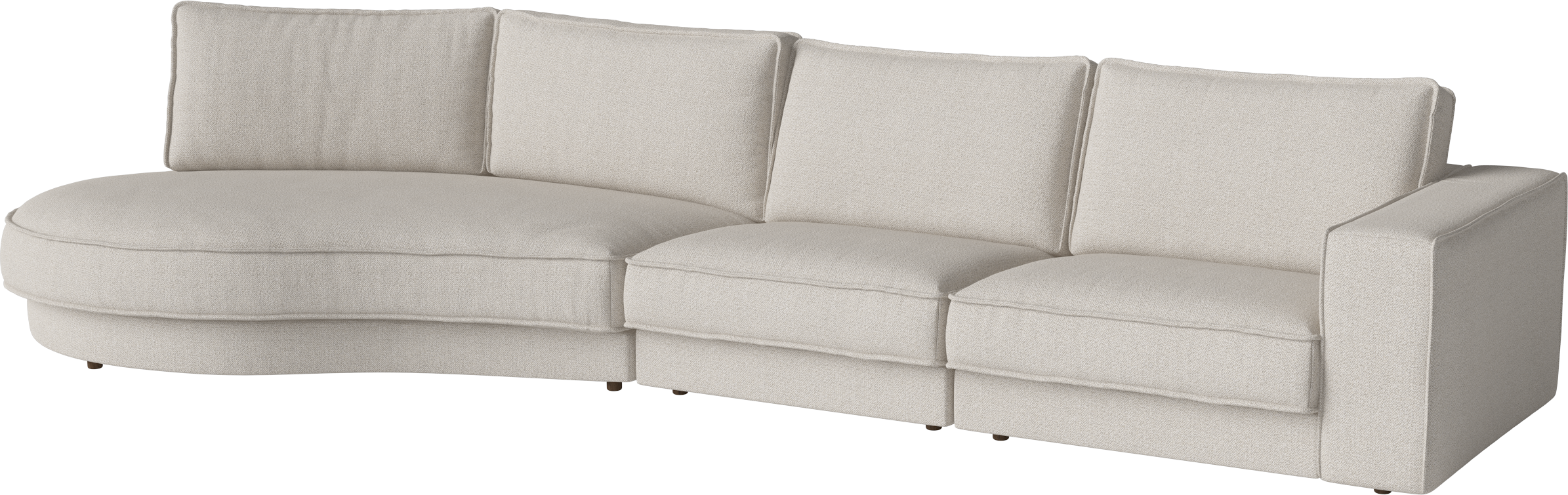 NOORA 2-module sofa with a rounded left side and a black base