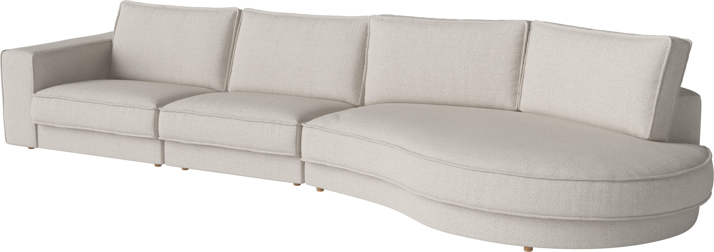 NOORA 3-module sofa with a rounded right side and an oak base