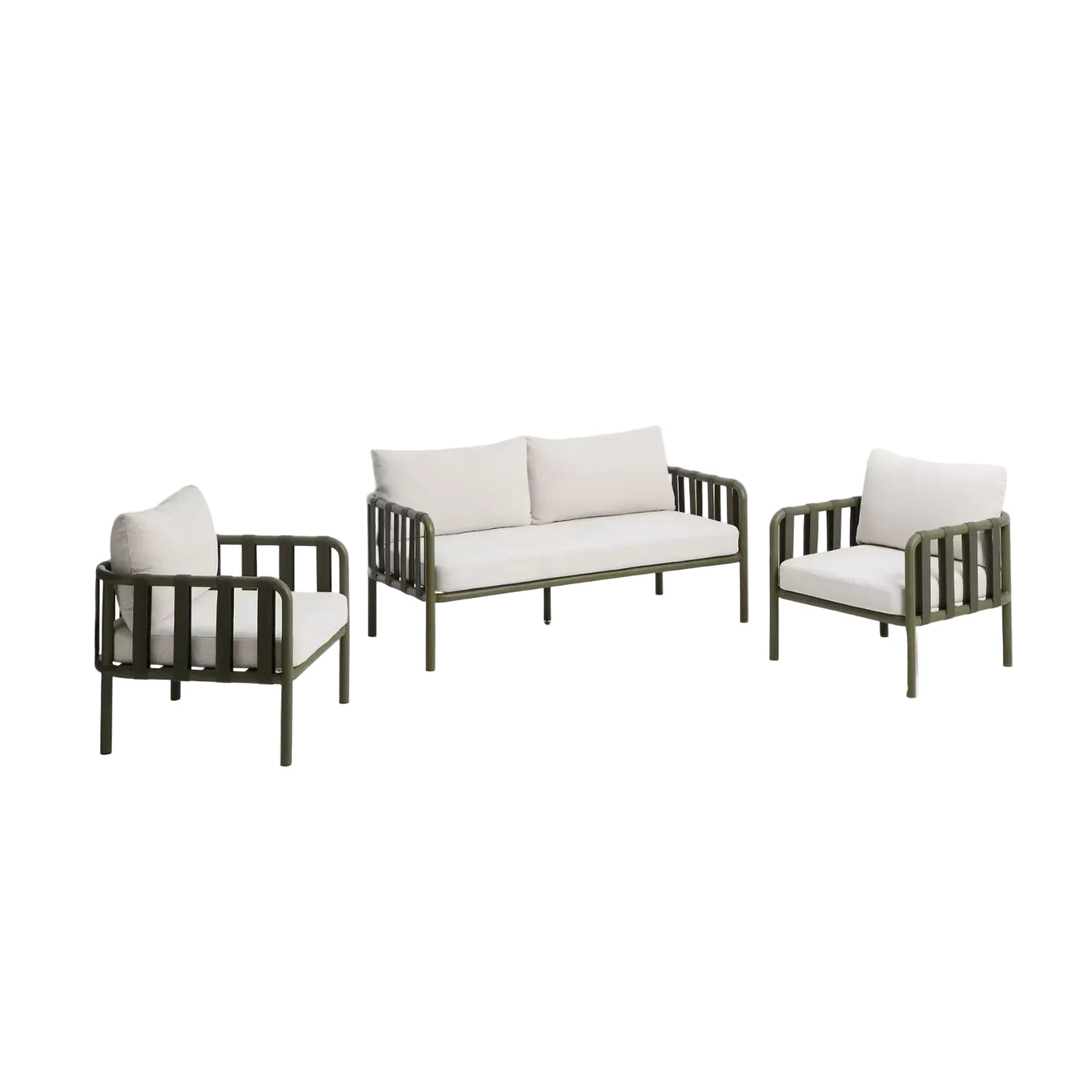 OMALA garden set in light beige with a green base