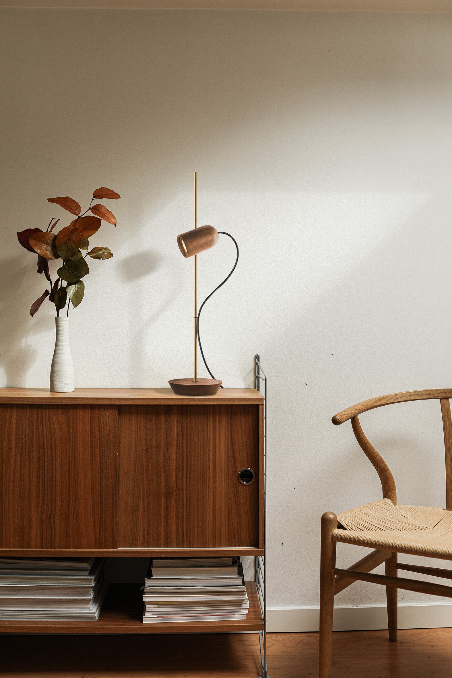 ONFA Table Lamp Walnut Wood with Brass Finish