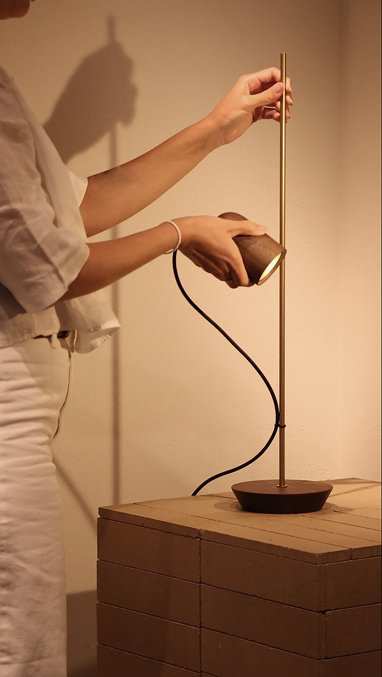 ONFA Table Lamp Walnut Wood with Brass Finish