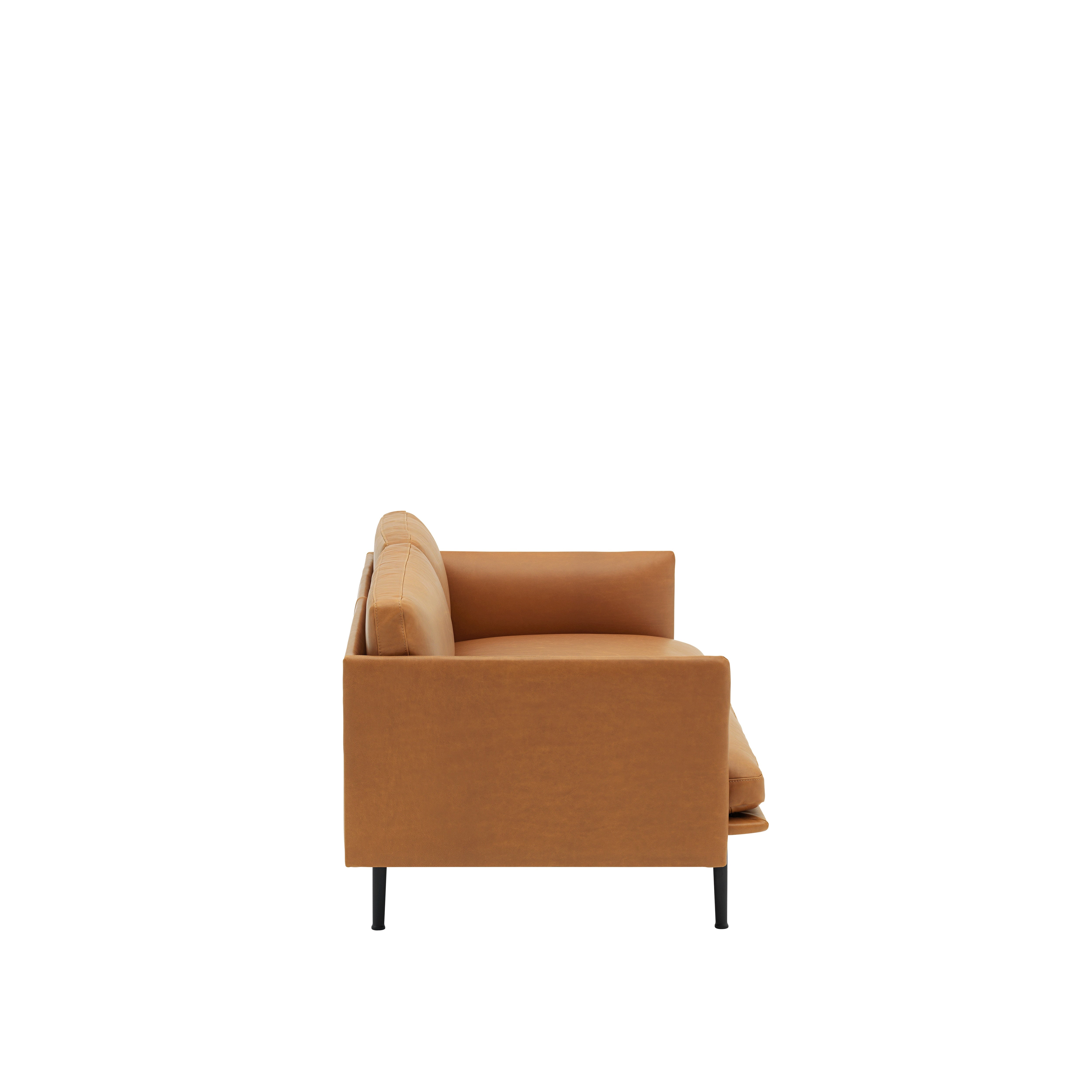 2-Seater Sofa OUTLINE in Cognac Leather with Black Base