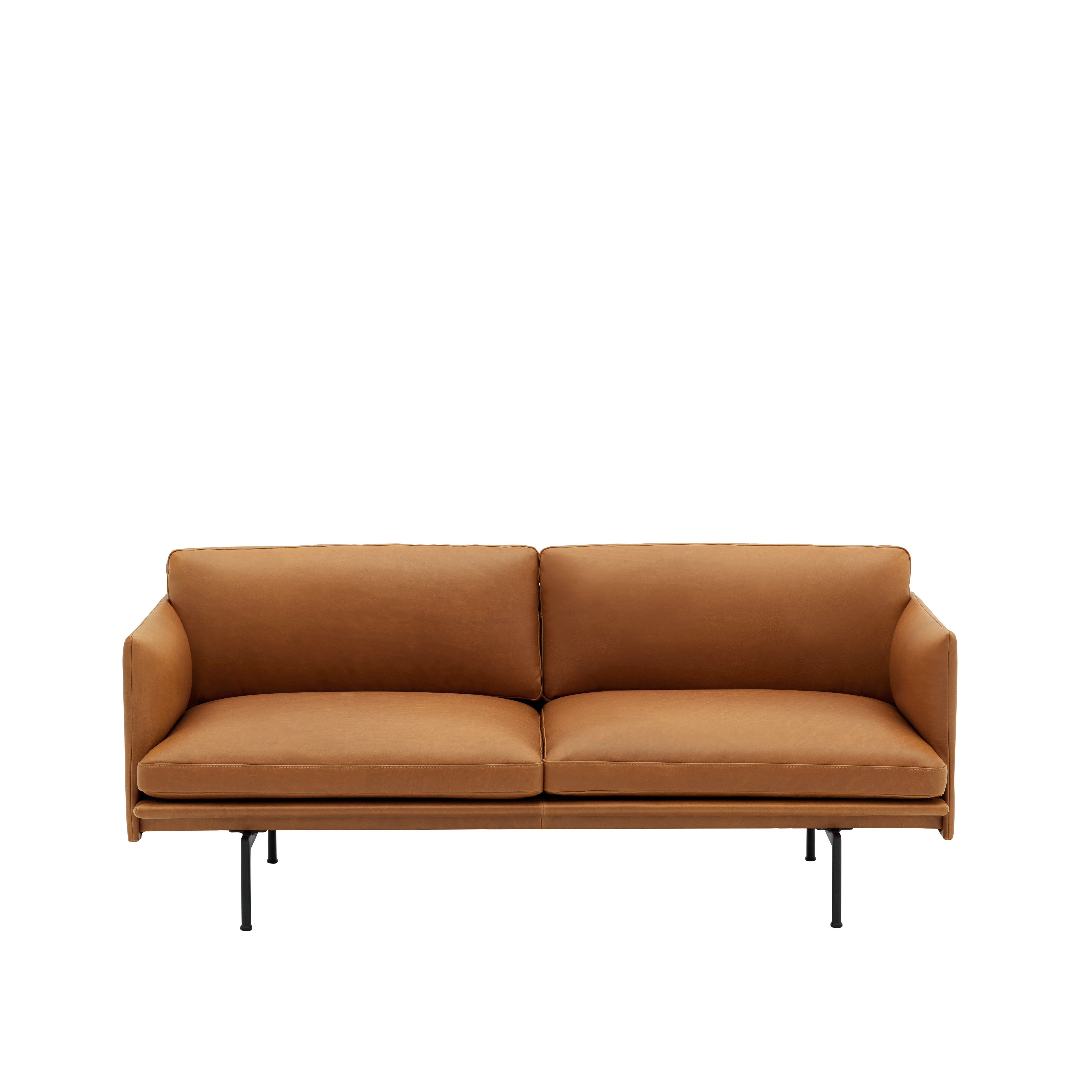 2-Seater Sofa OUTLINE in Cognac Leather with Black Base