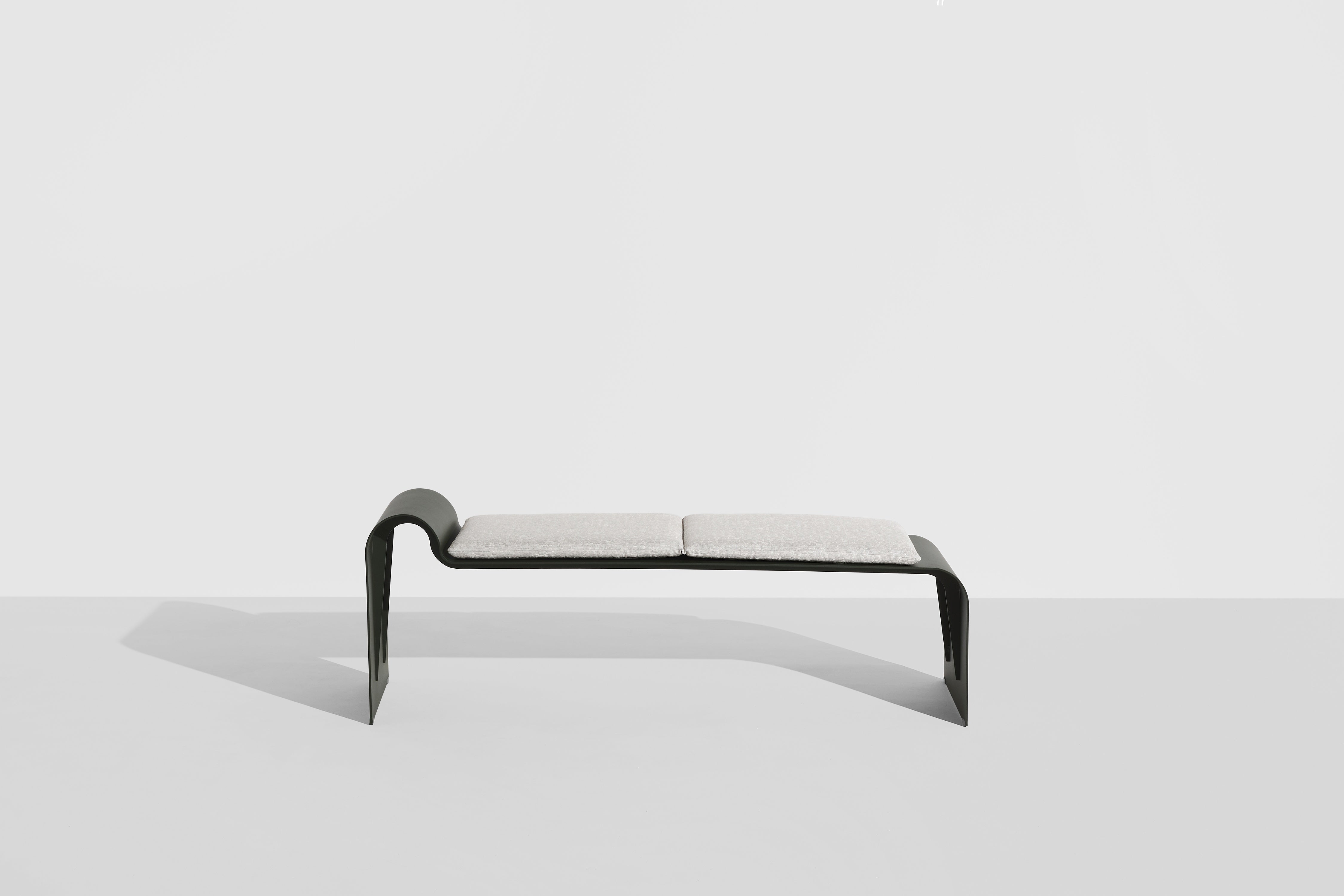 ECLIPSE bench in dark green with a gray cushion