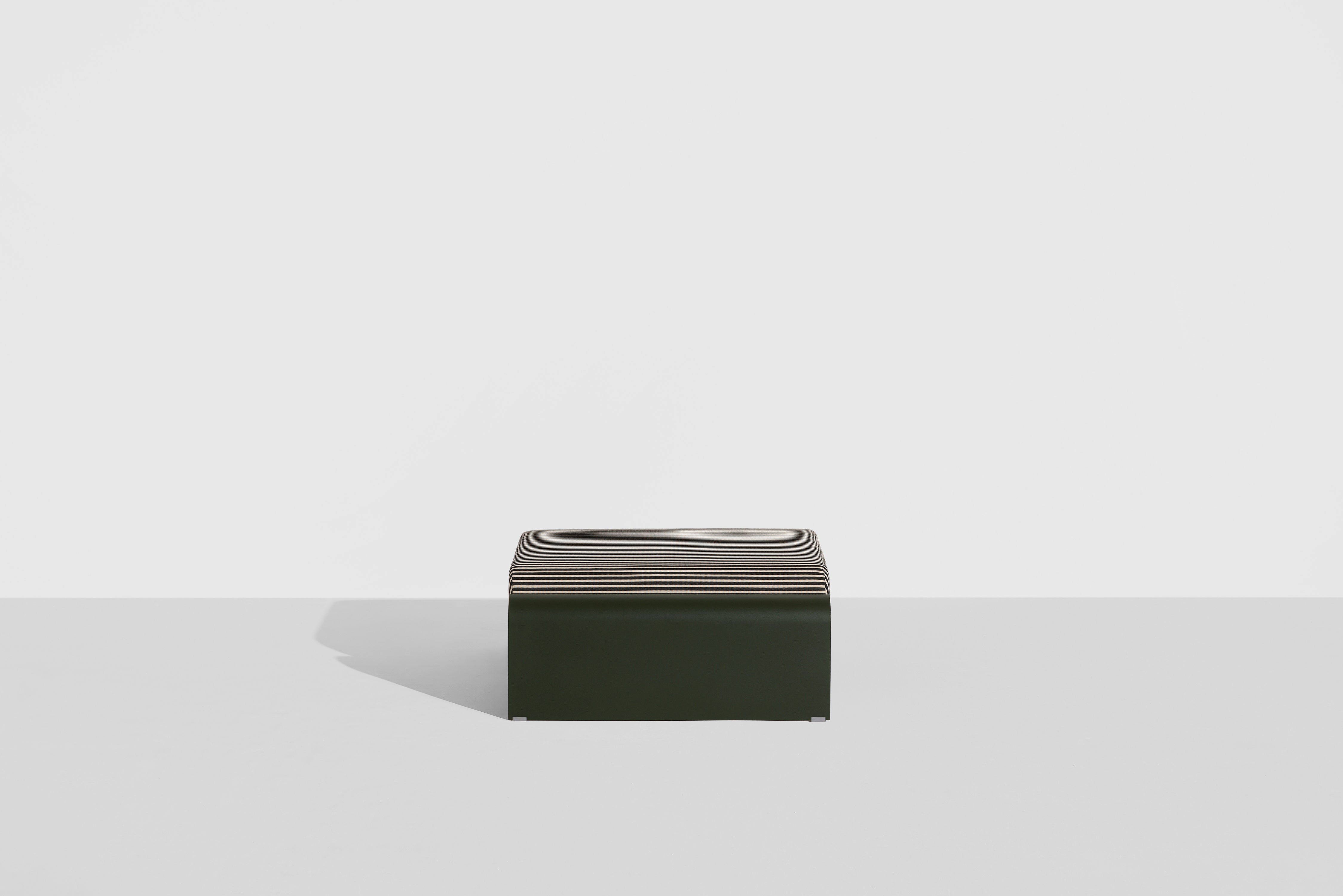 ECLIPSE pouf in dark green with a striped cushion