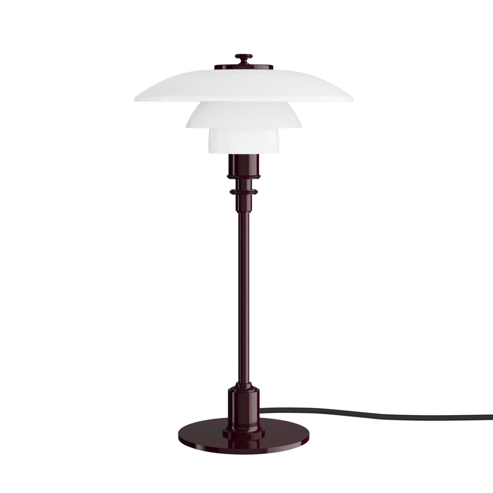 PH 2/1 table lamp in white with a burgundy base