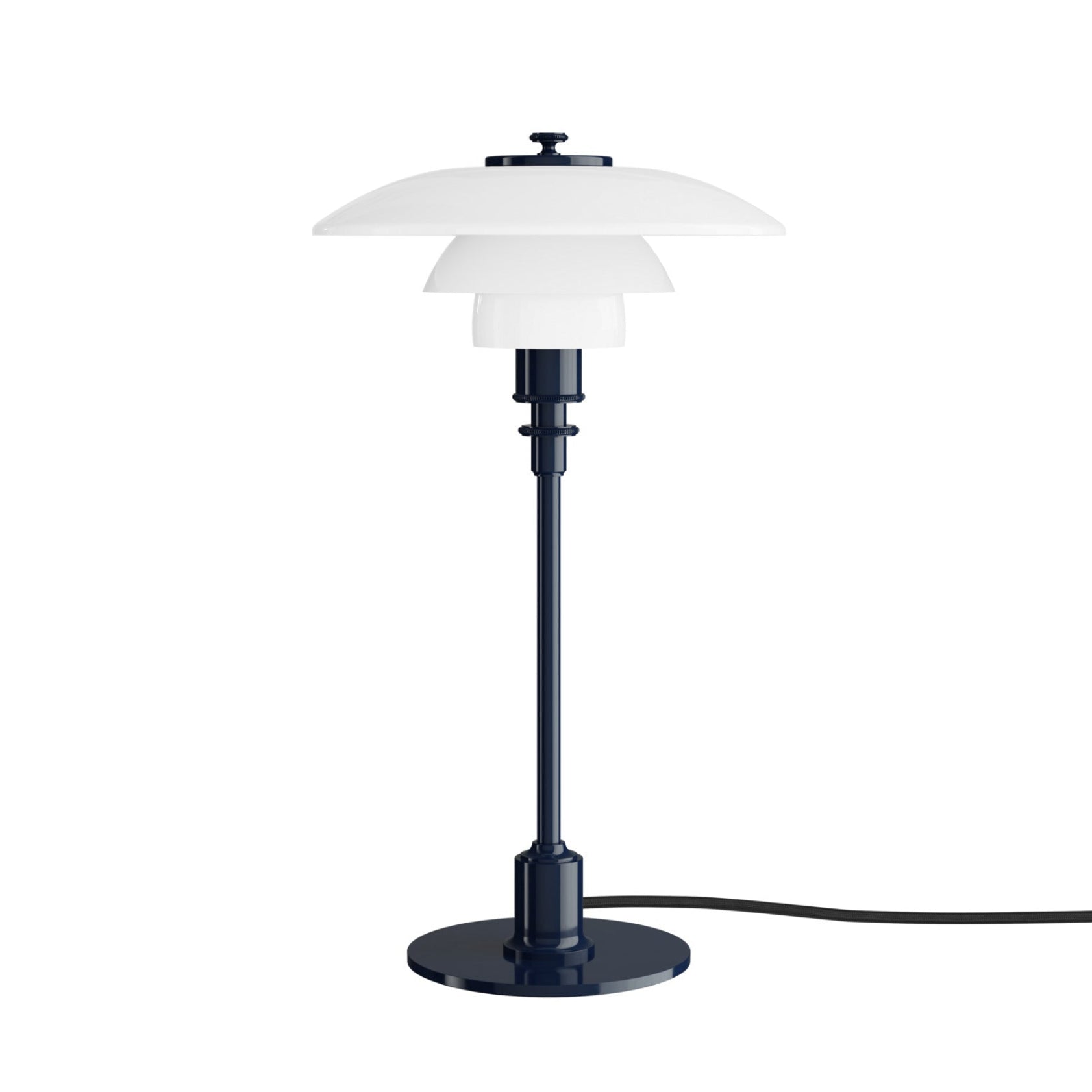 PH 2/1 table lamp in white with a navy blue base
